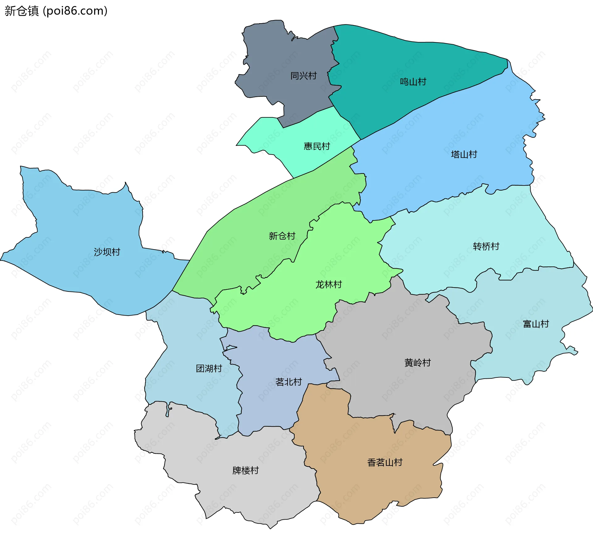 新仓镇边界地图(五级行政区划)
