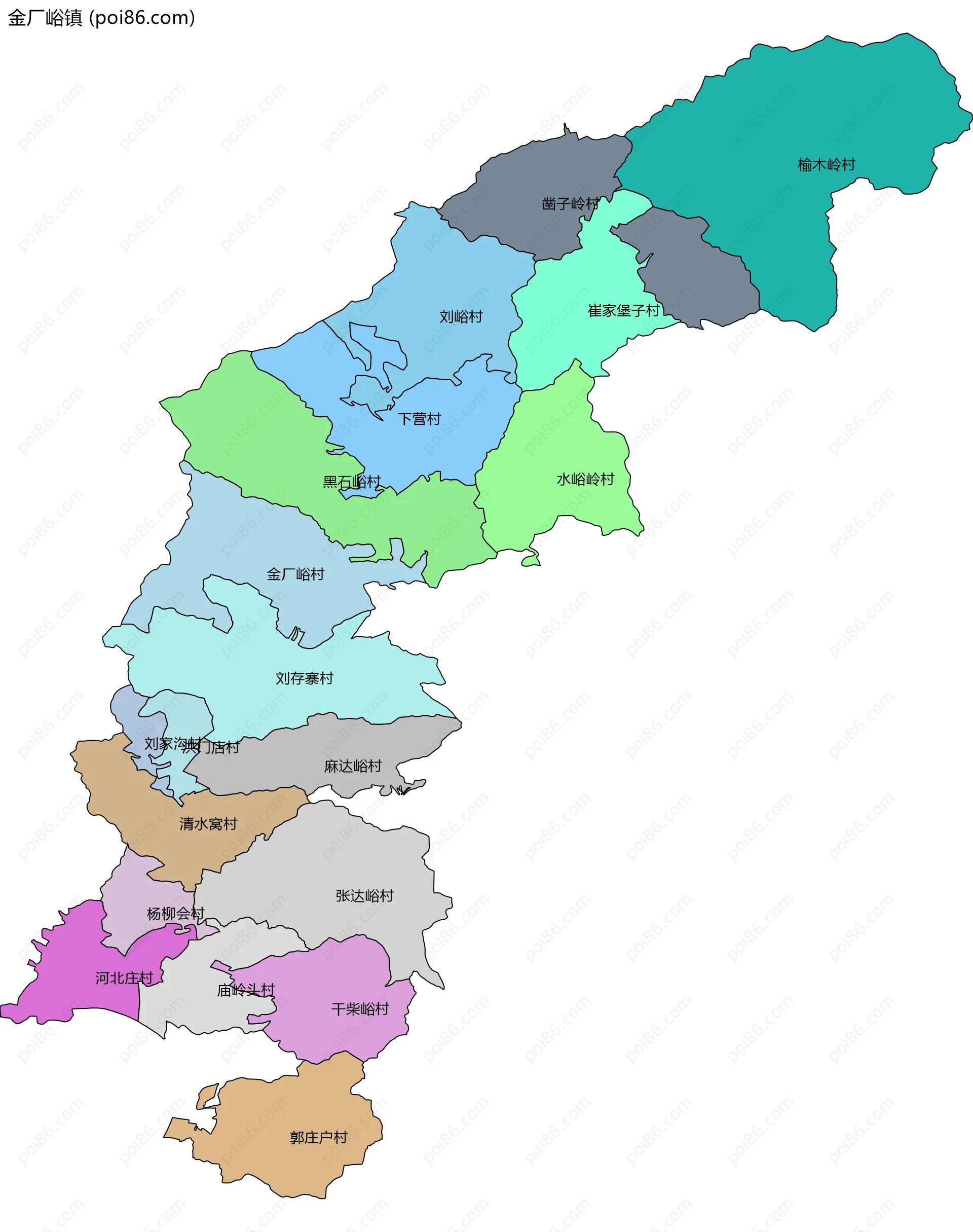 金厂峪镇边界地图(五级行政区划)