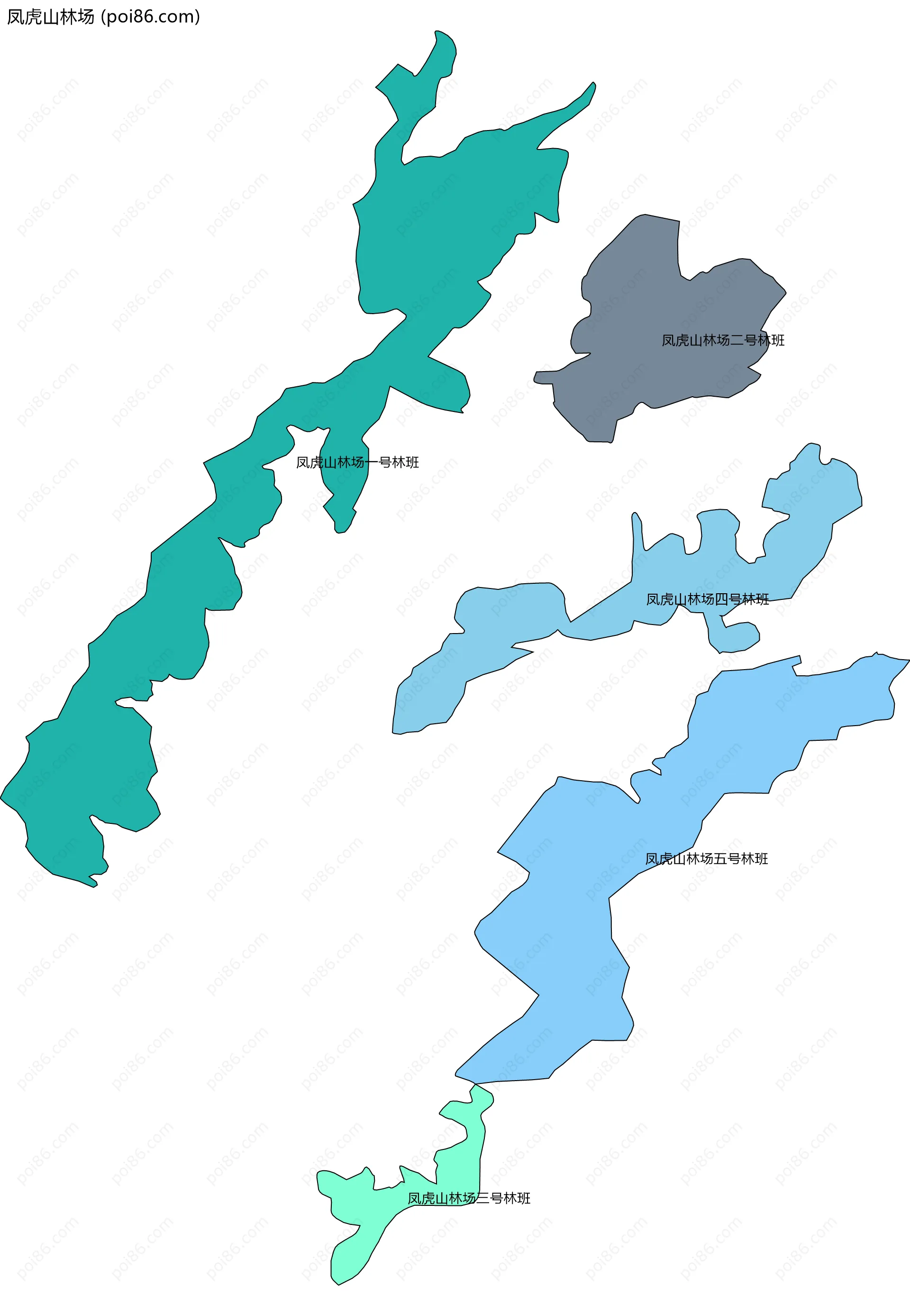 凤虎山林场边界地图(五级行政区划)