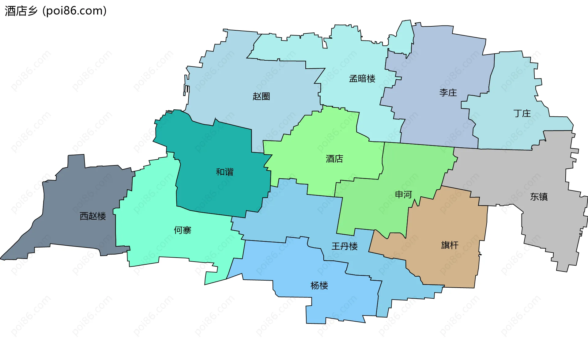 酒店乡边界地图(五级行政区划)