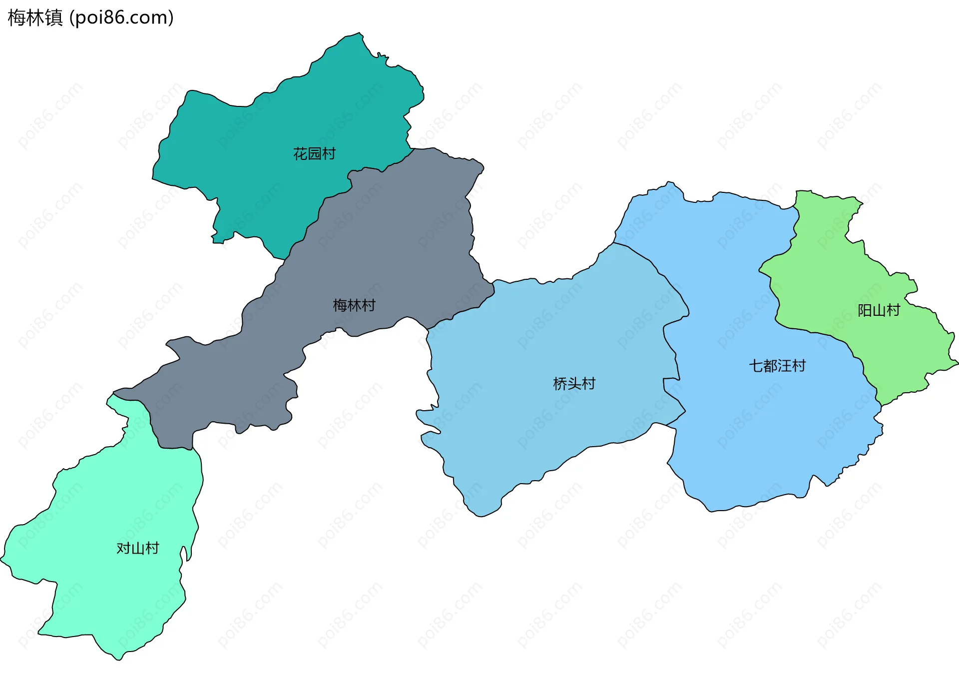 梅林镇边界地图(五级行政区划)