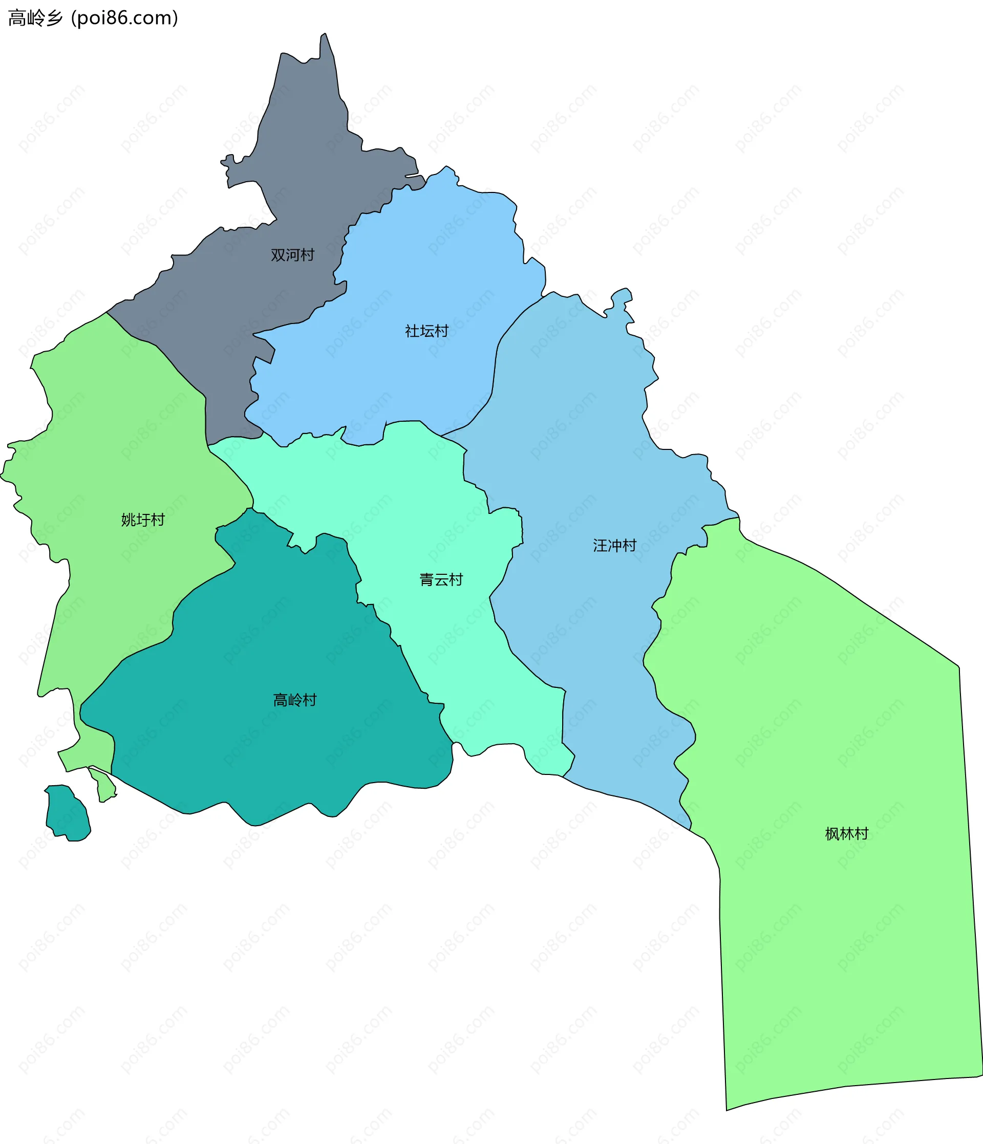 高岭乡边界地图(五级行政区划)
