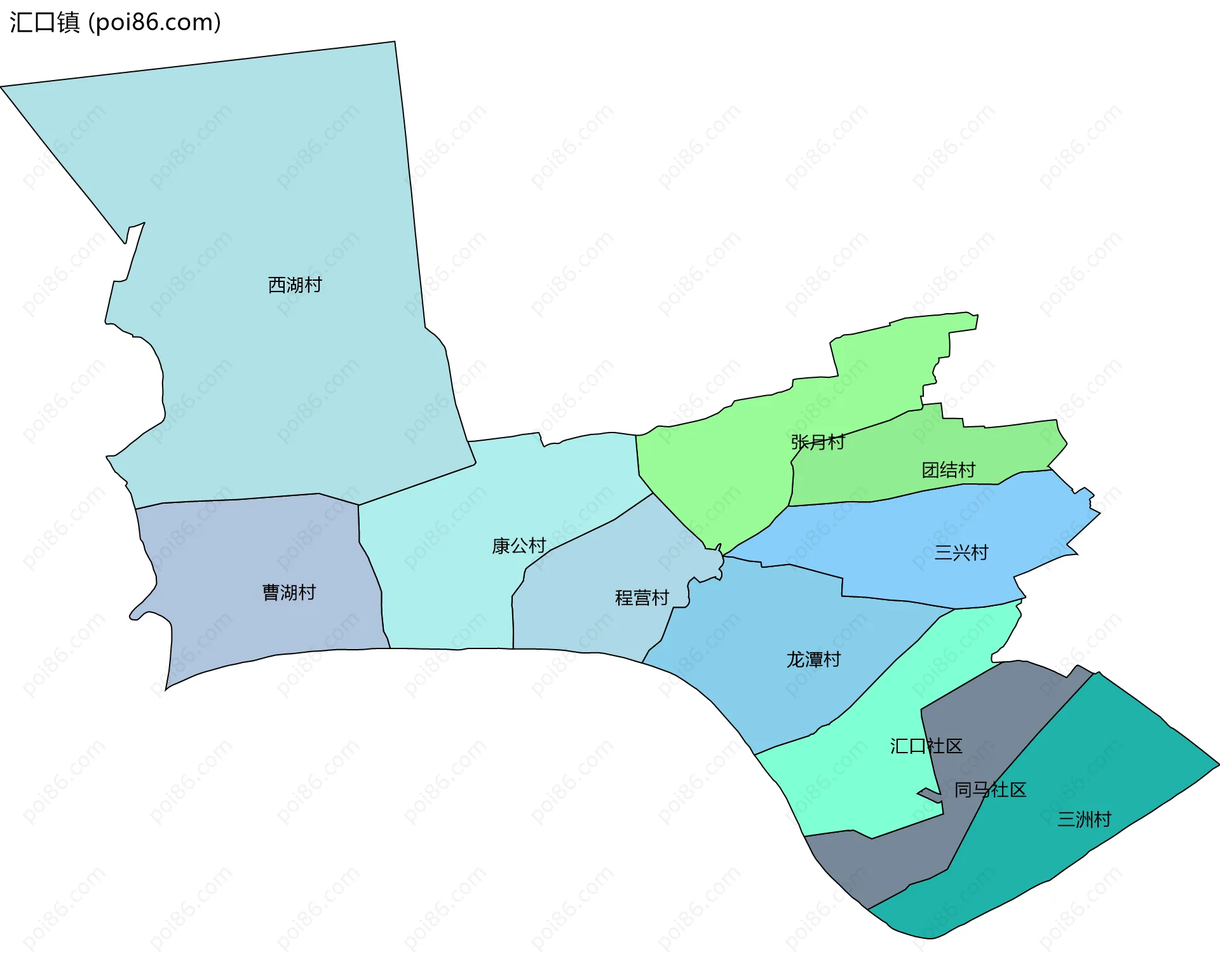 汇口镇边界地图(五级行政区划)
