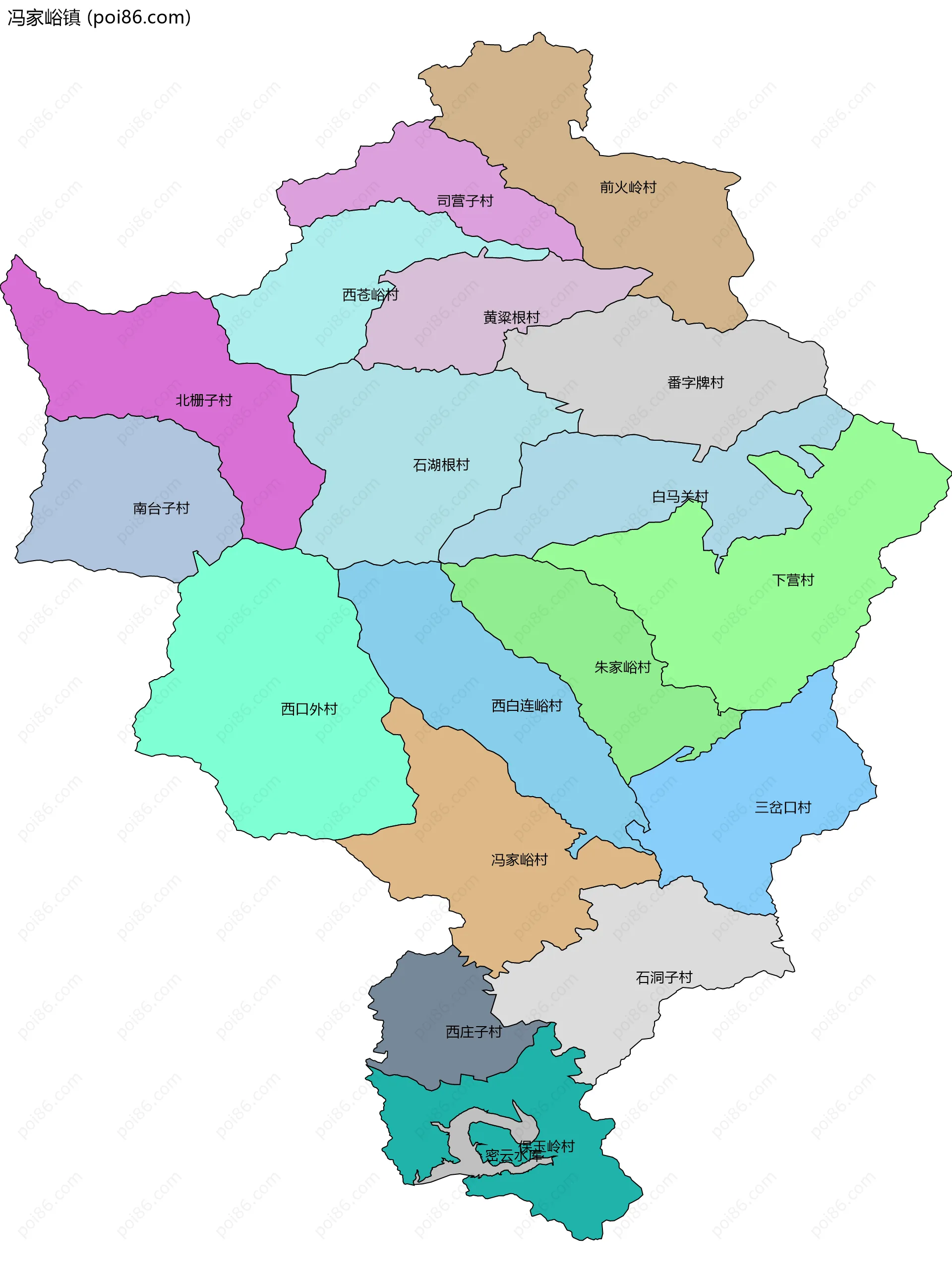 冯家峪镇边界地图(五级行政区划)