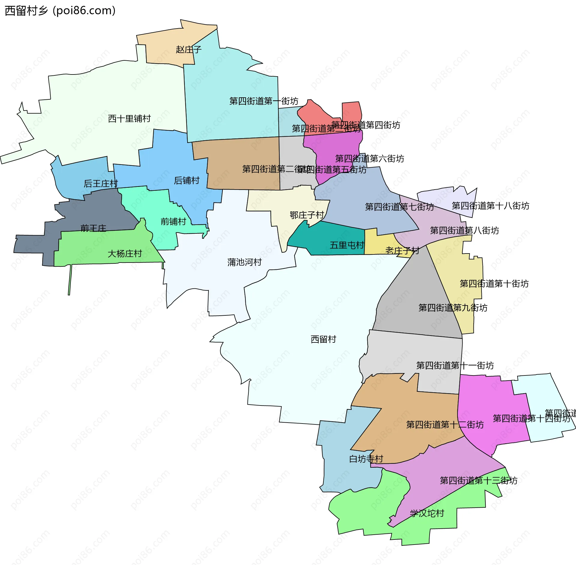 西留村乡边界地图(五级行政区划)