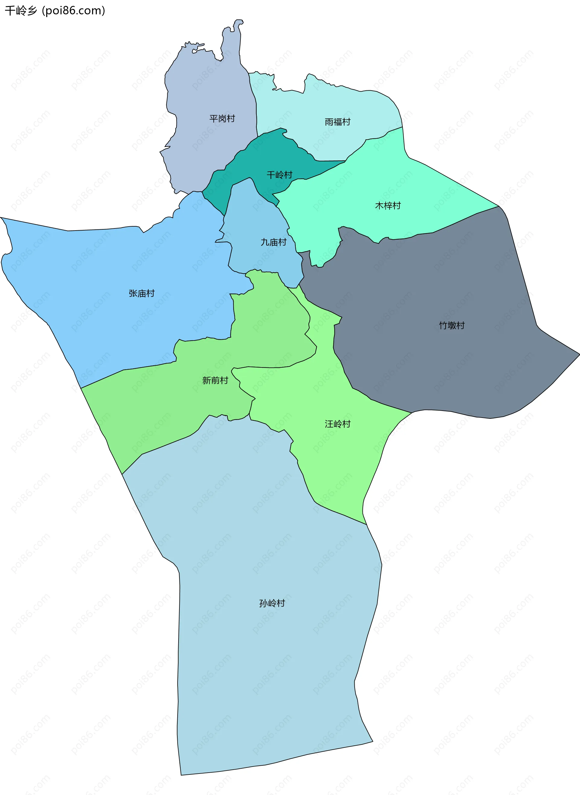 千岭乡边界地图(五级行政区划)