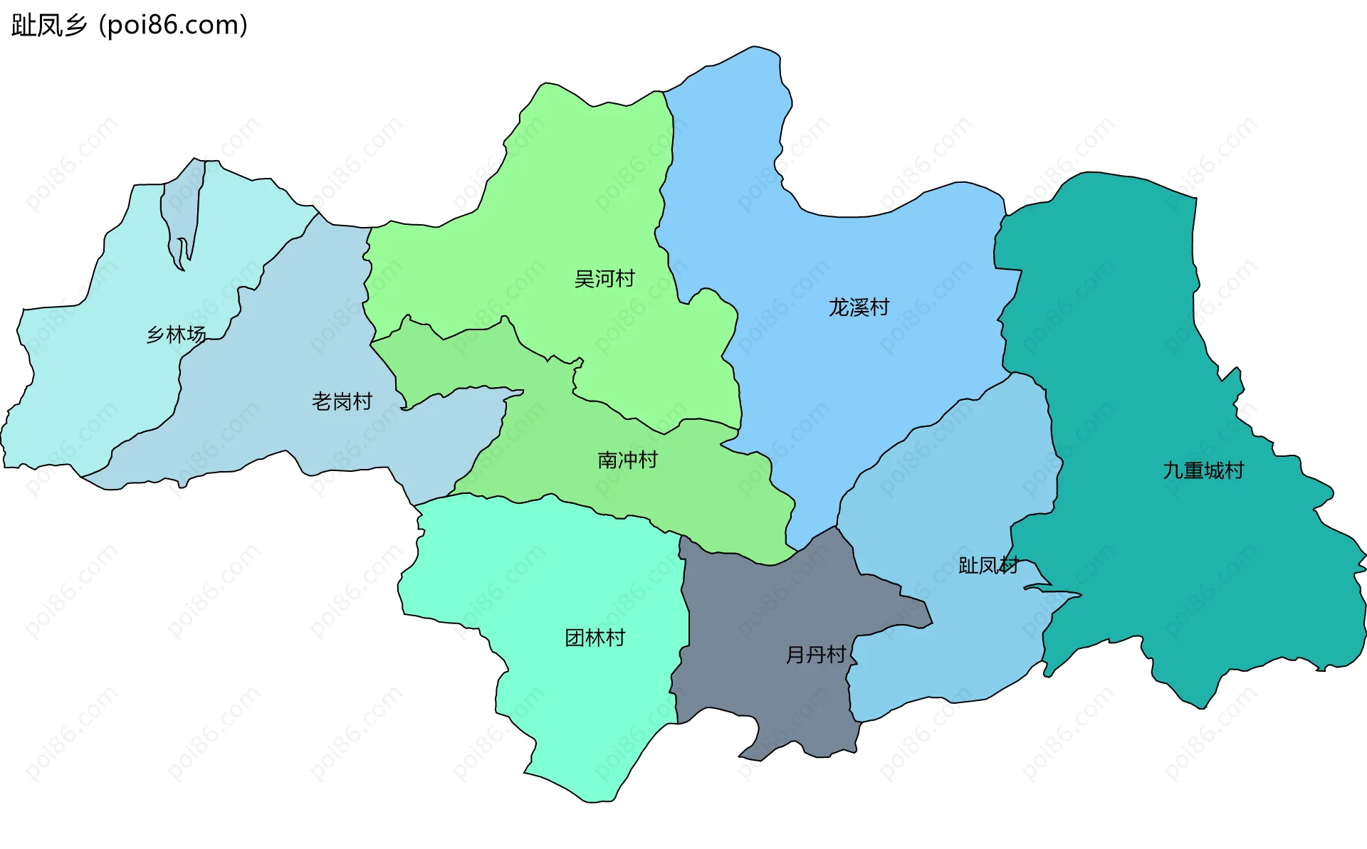 趾凤乡边界地图(五级行政区划)