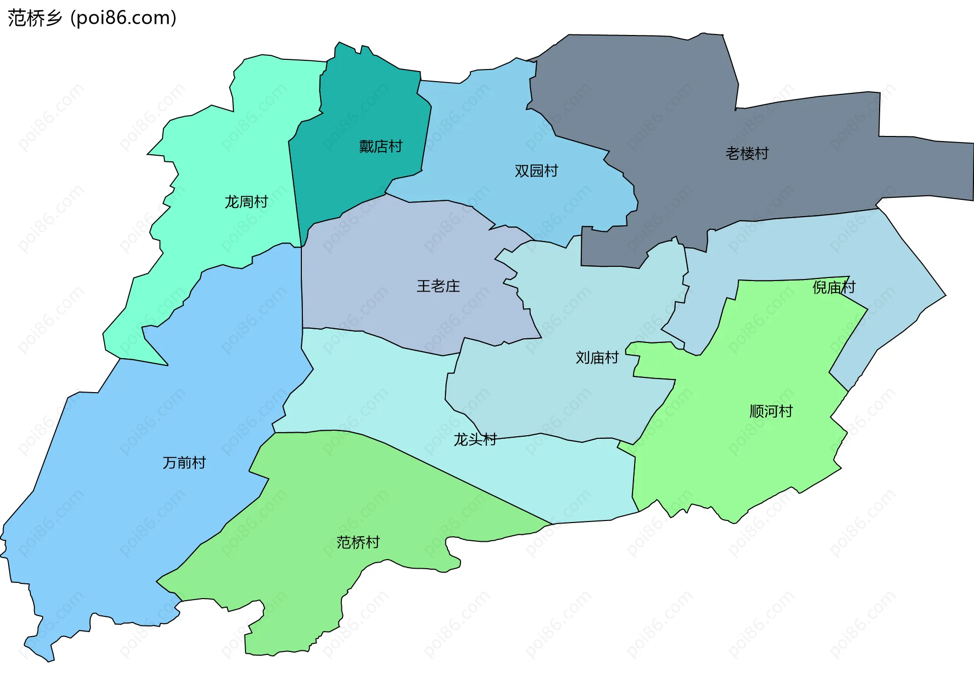 范桥乡边界地图(五级行政区划)