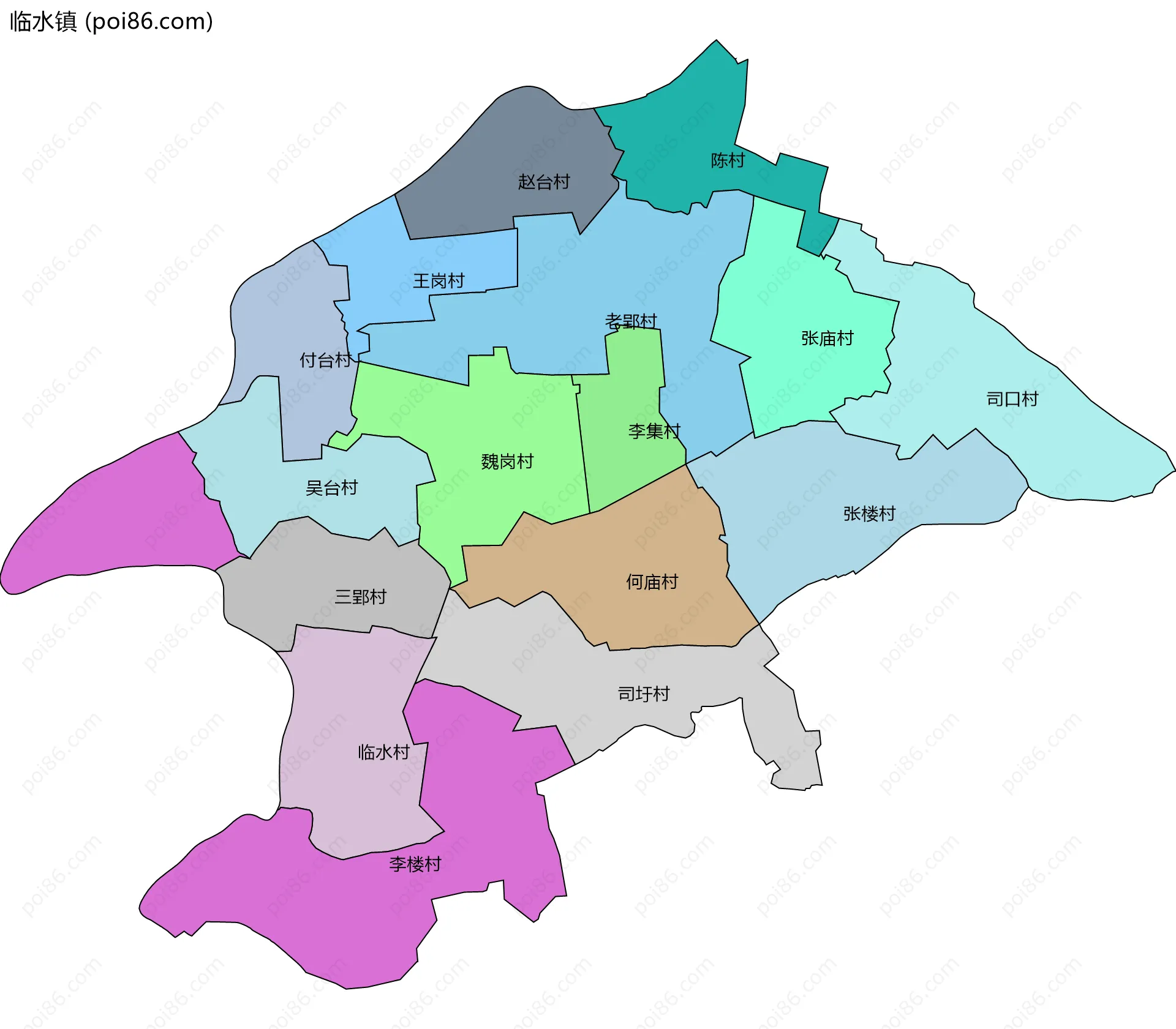 临水镇边界地图(五级行政区划)