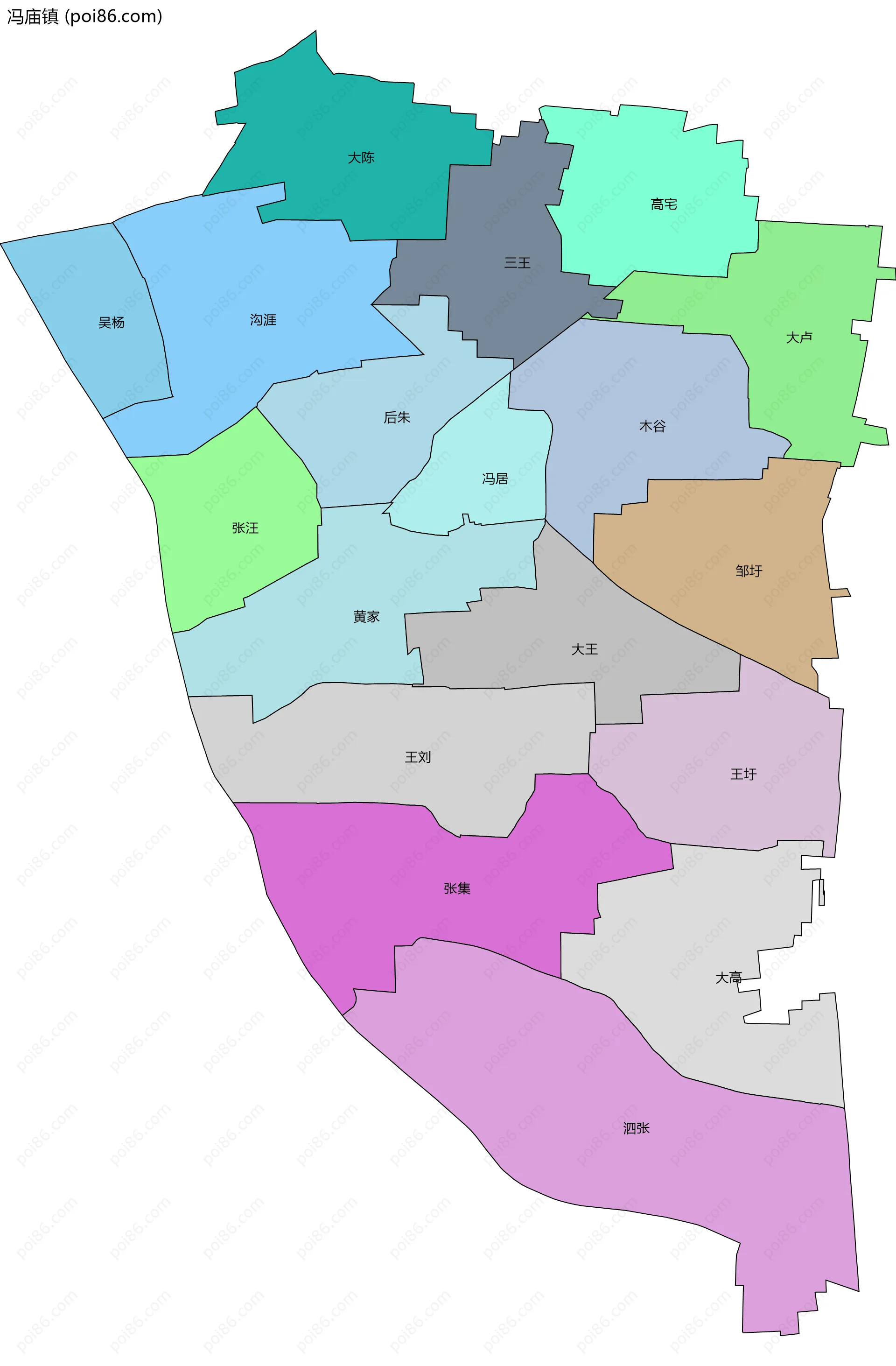 冯庙镇边界地图(五级行政区划)