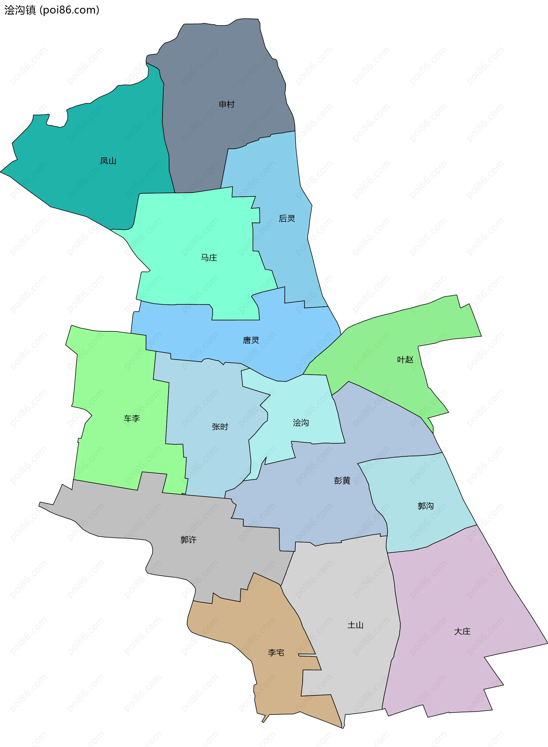 浍沟镇边界地图(五级行政区划)