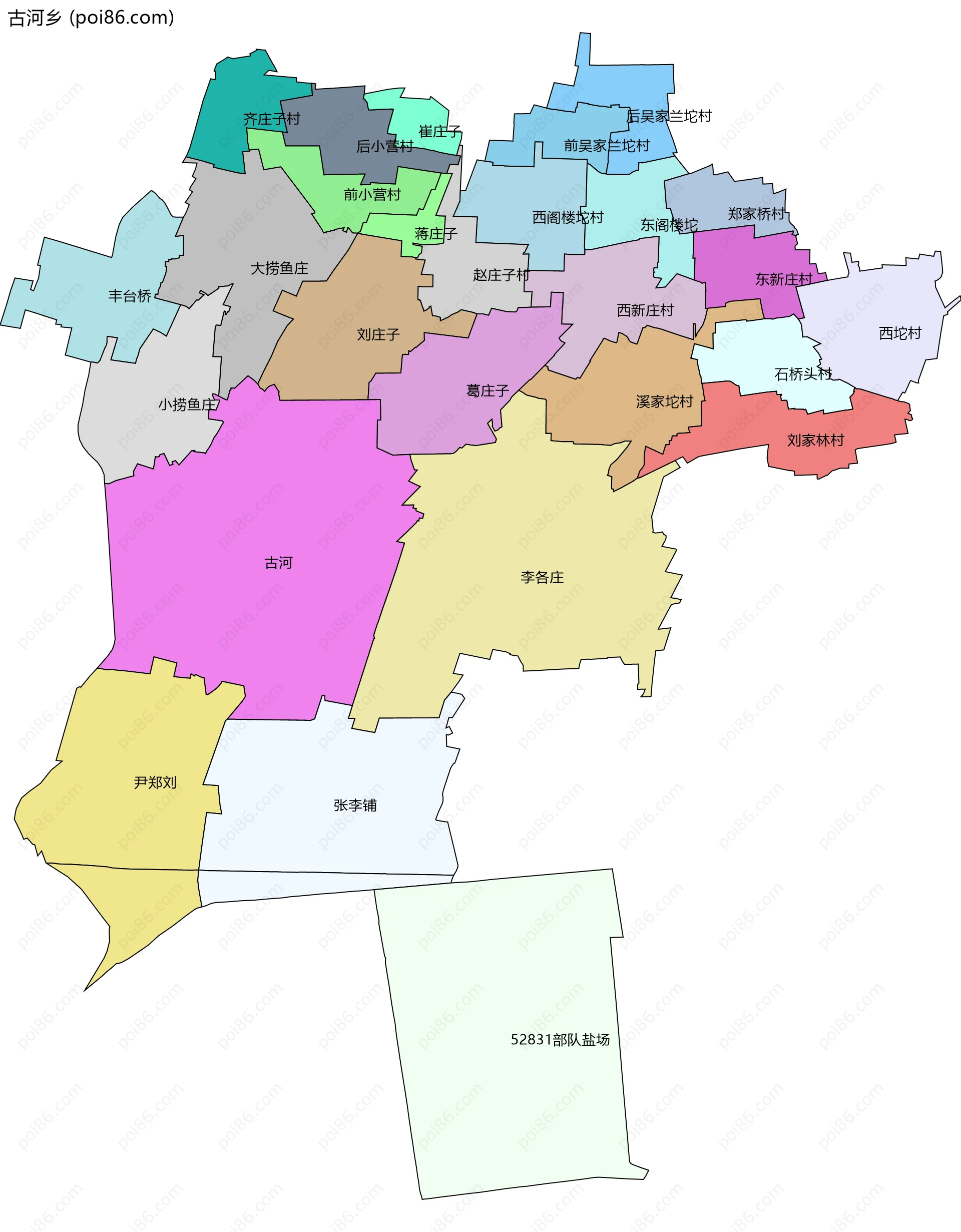 古河乡边界地图(五级行政区划)