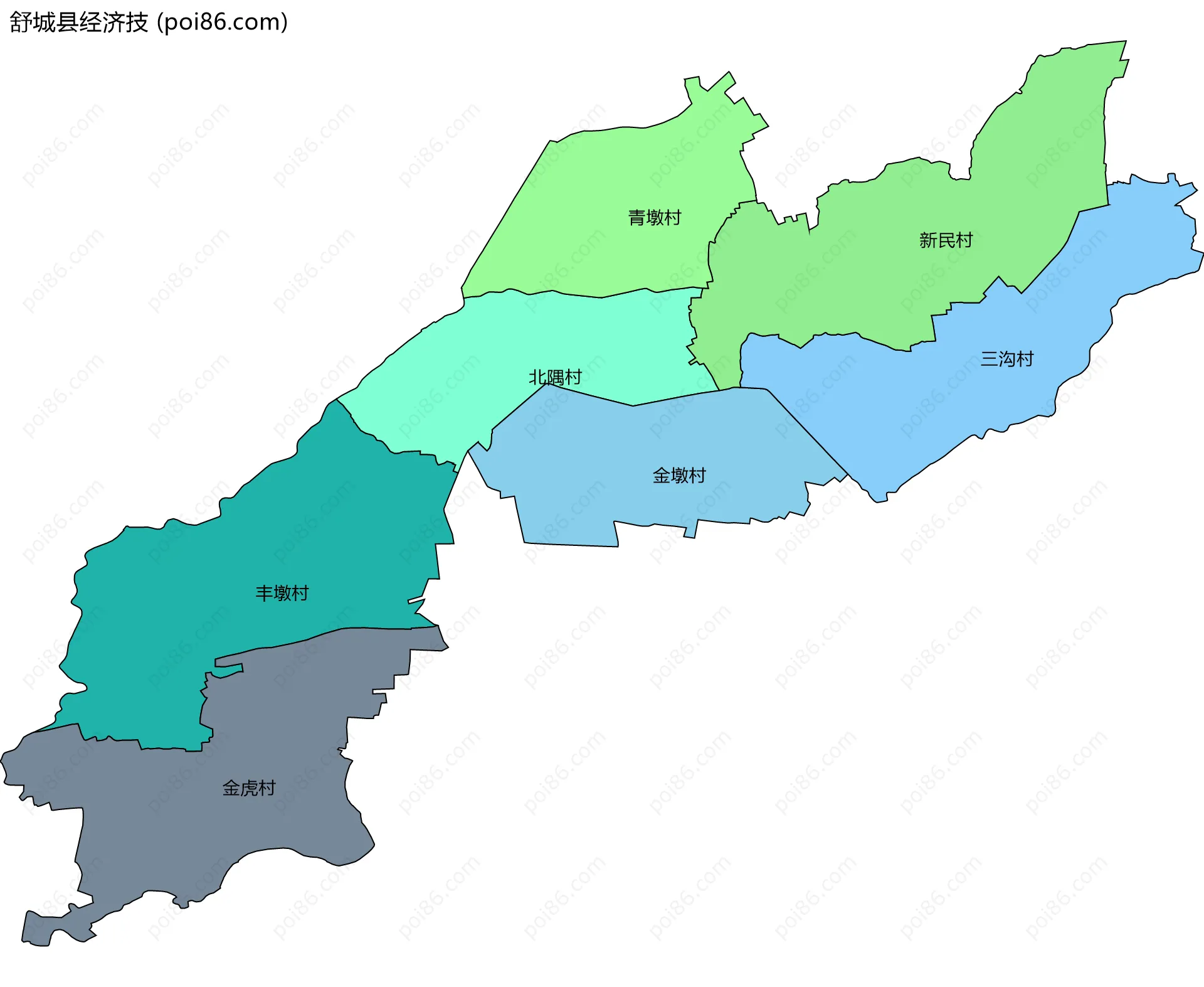舒城县经济技边界地图(五级行政区划)
