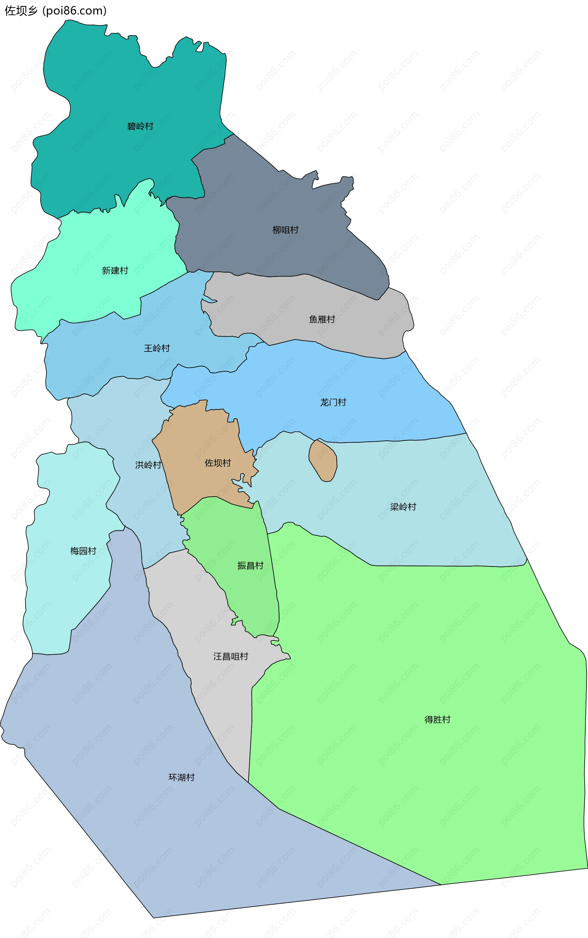 佐坝乡边界地图(五级行政区划)