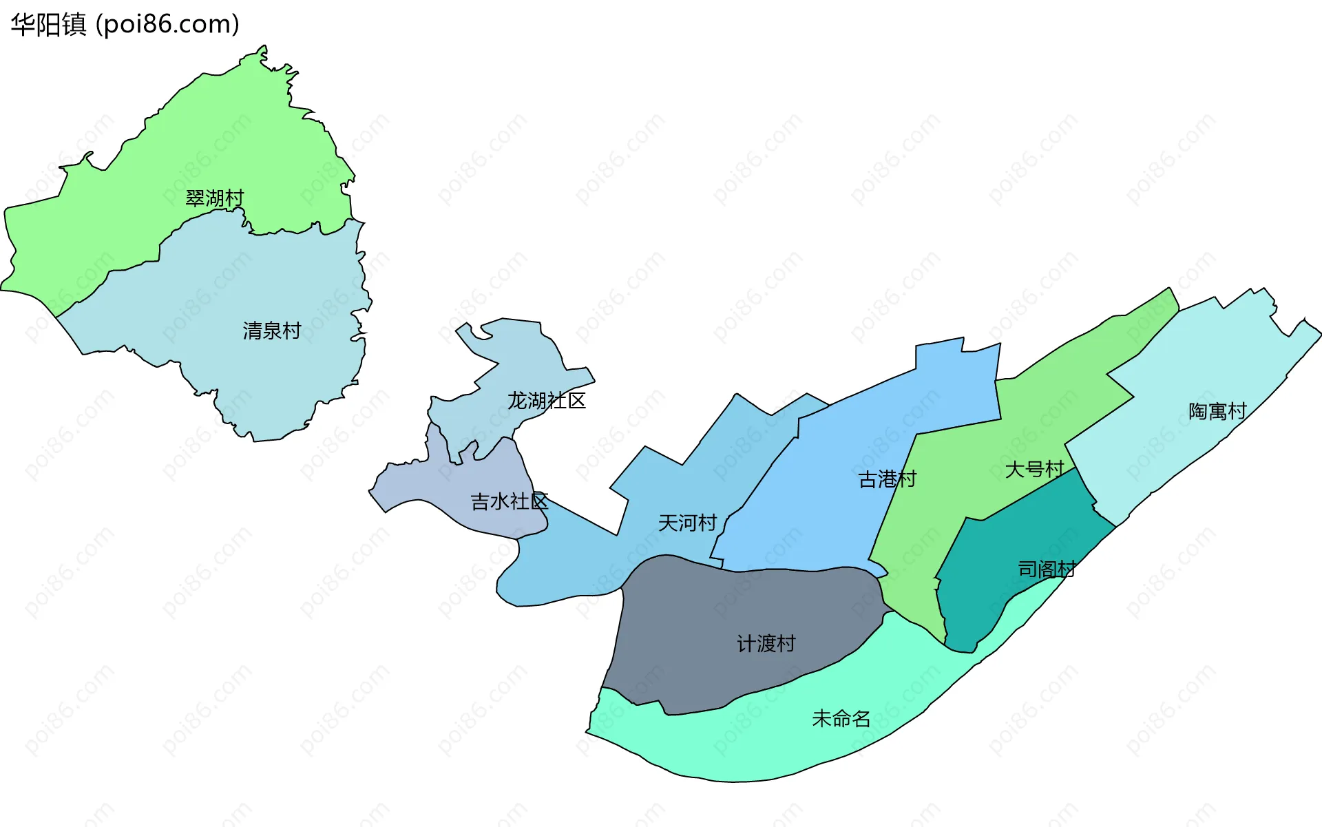 华阳镇边界地图(五级行政区划)