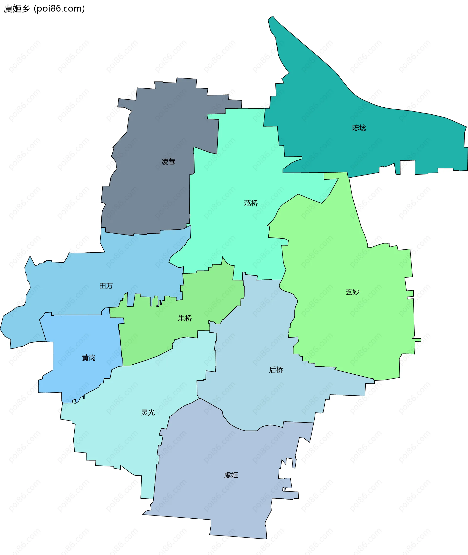 虞姬乡边界地图(五级行政区划)