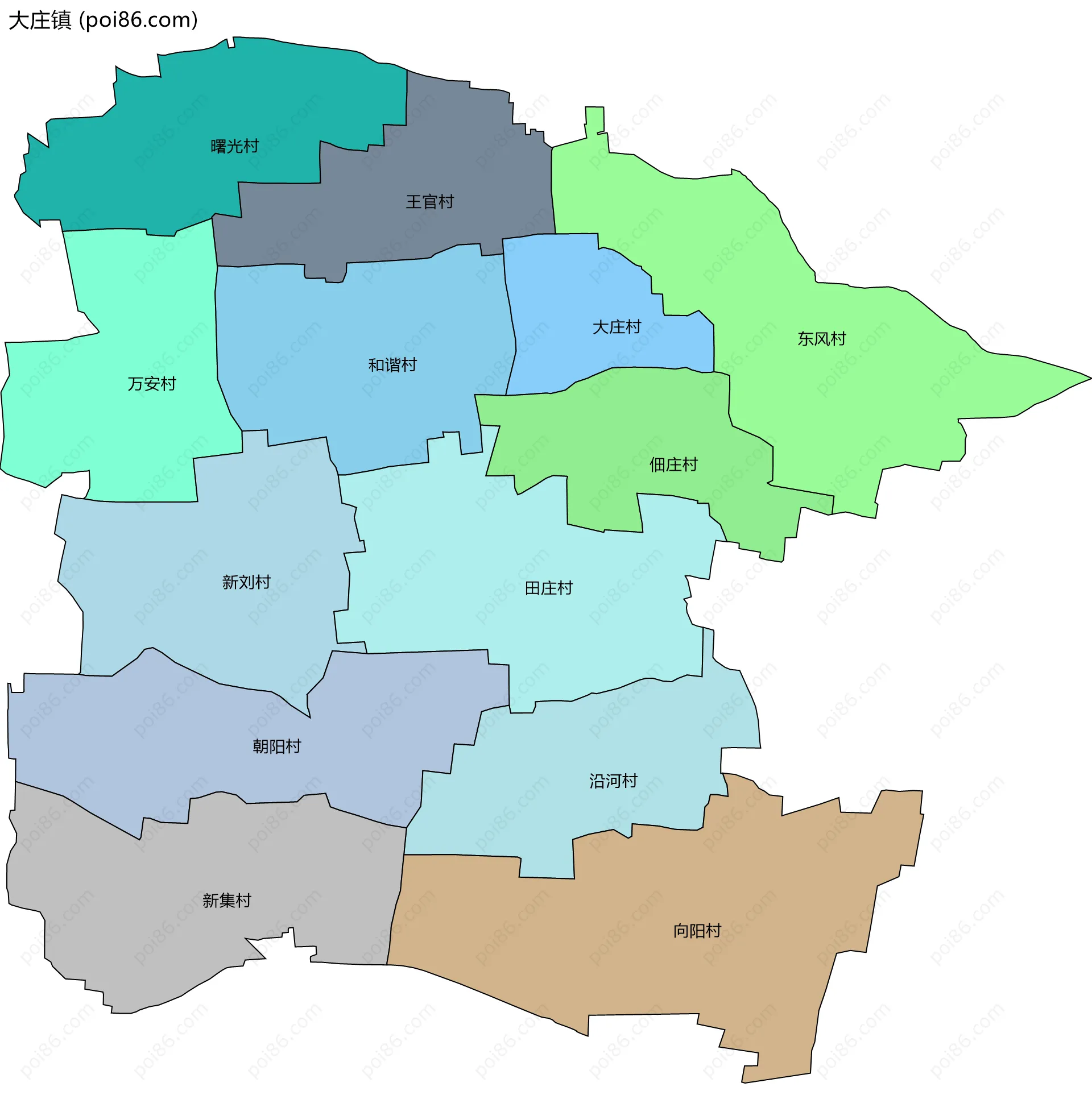 大庄镇边界地图(五级行政区划)
