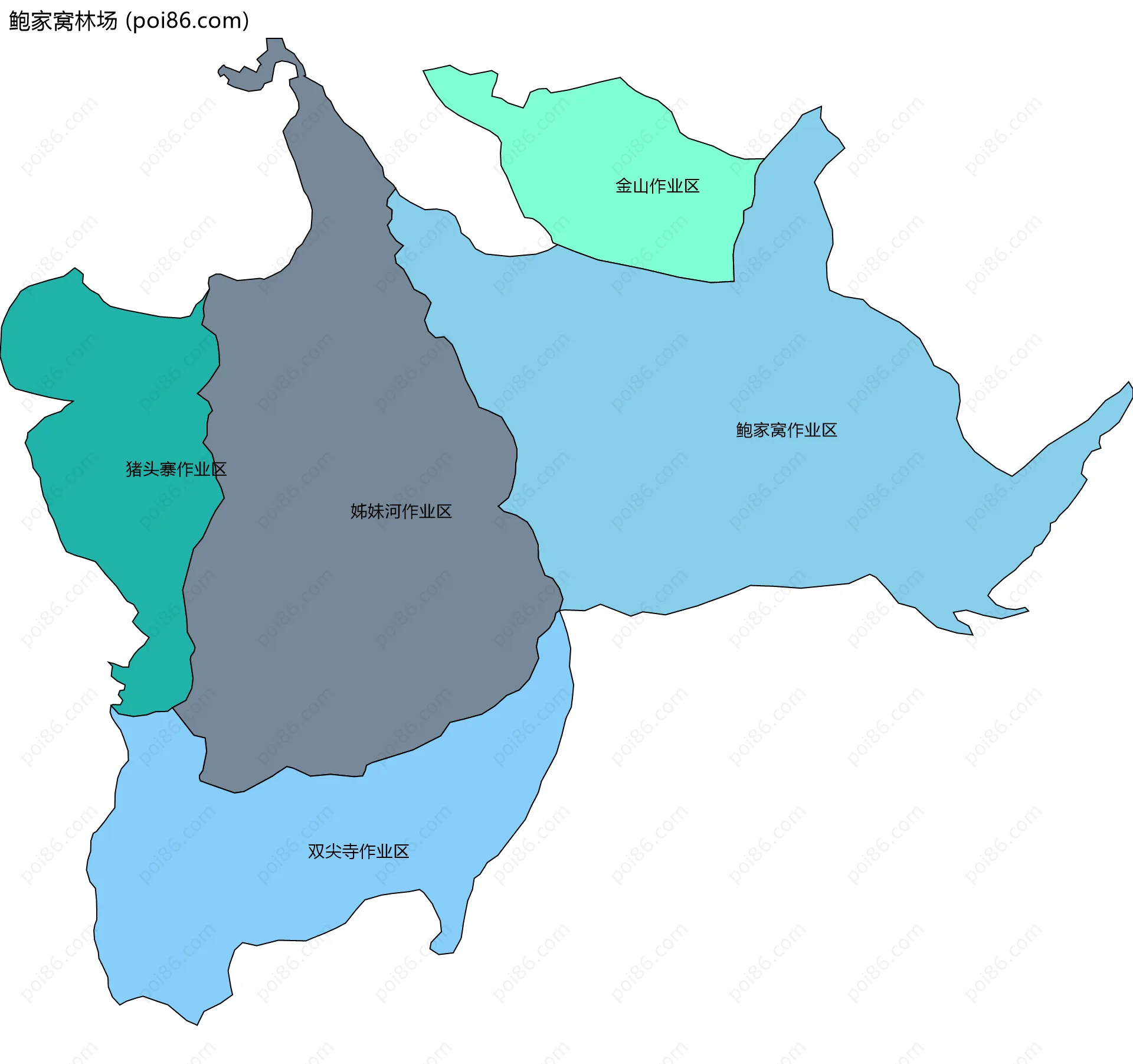 鲍家窝林场边界地图(五级行政区划)