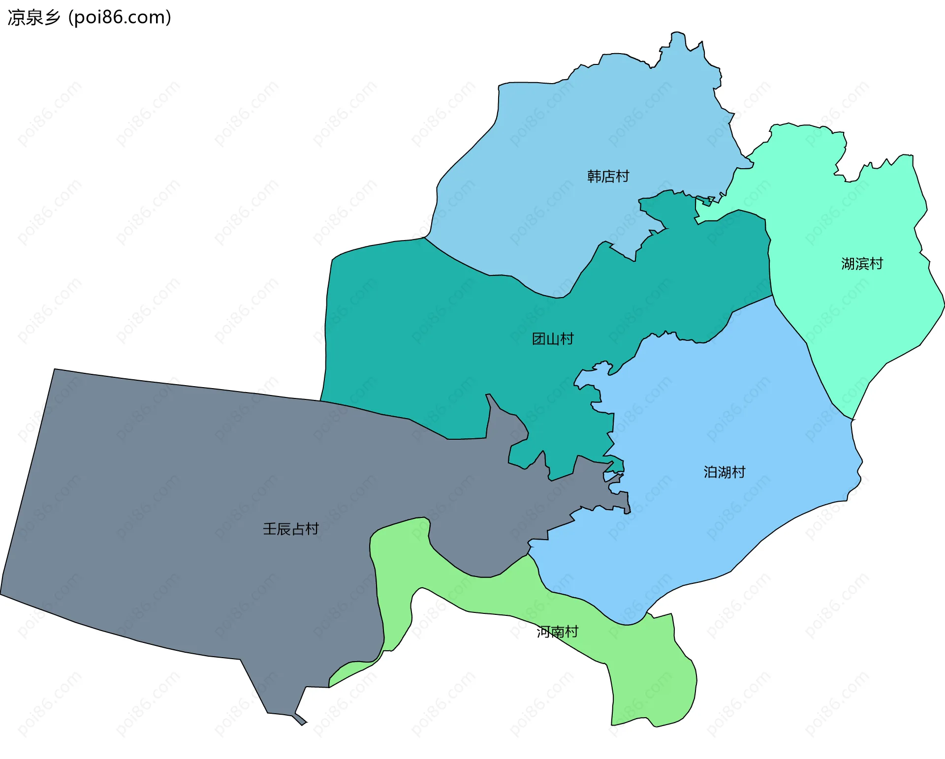 凉泉乡边界地图(五级行政区划)