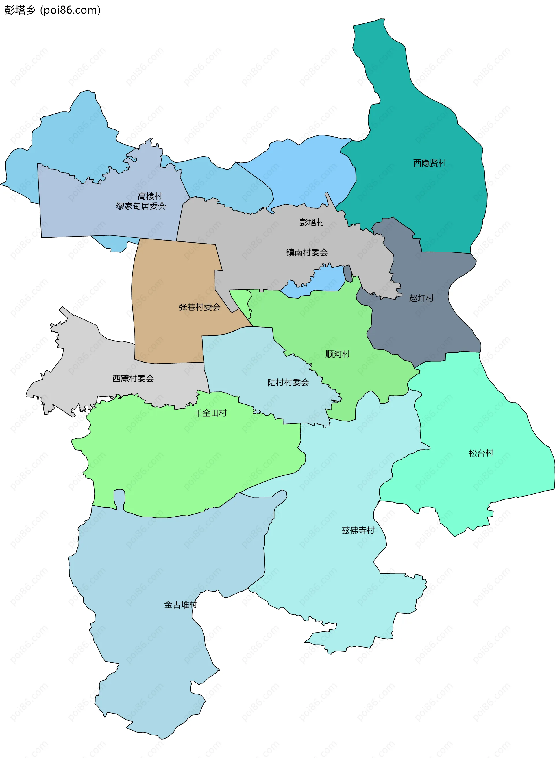 彭塔乡边界地图(五级行政区划)