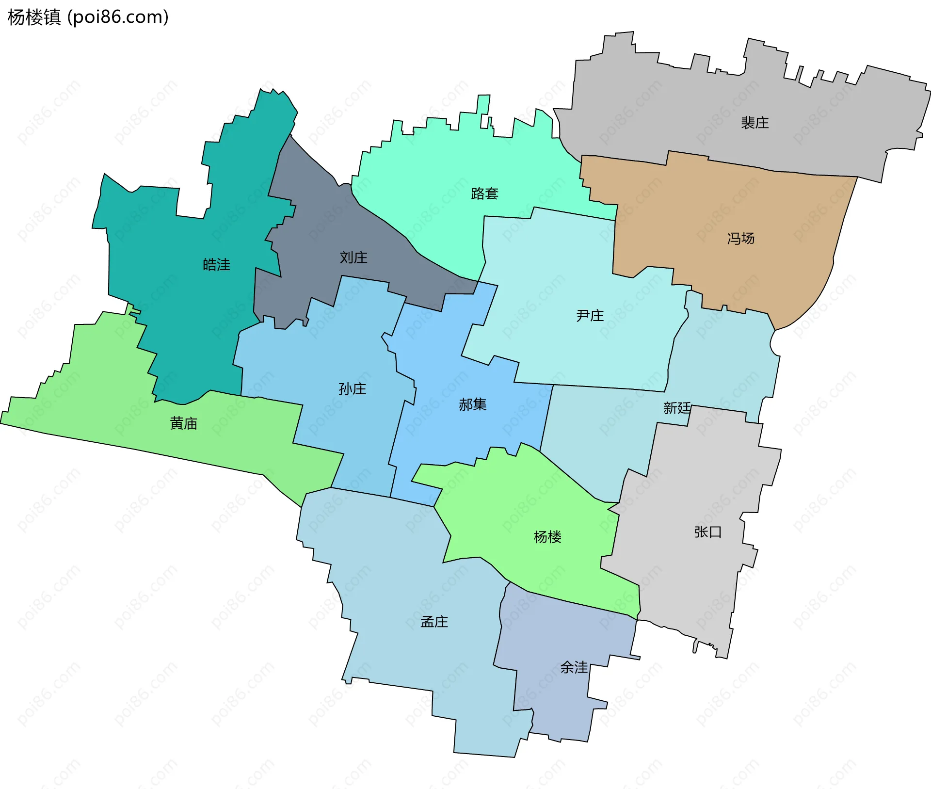 杨楼镇边界地图(五级行政区划)
