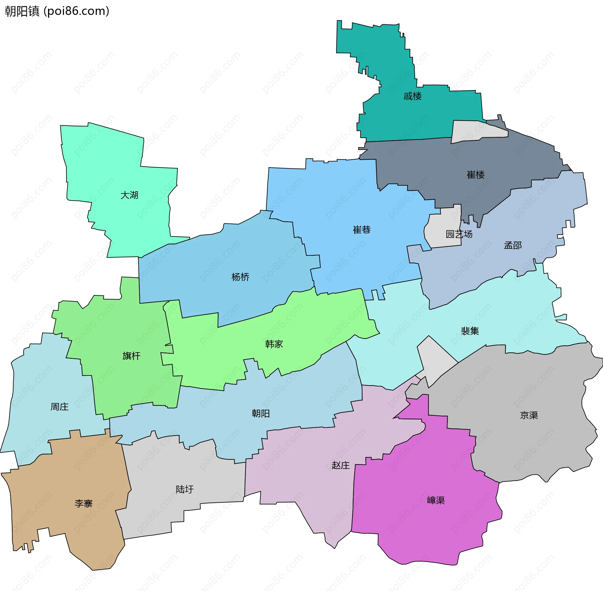 朝阳镇边界地图(五级行政区划)