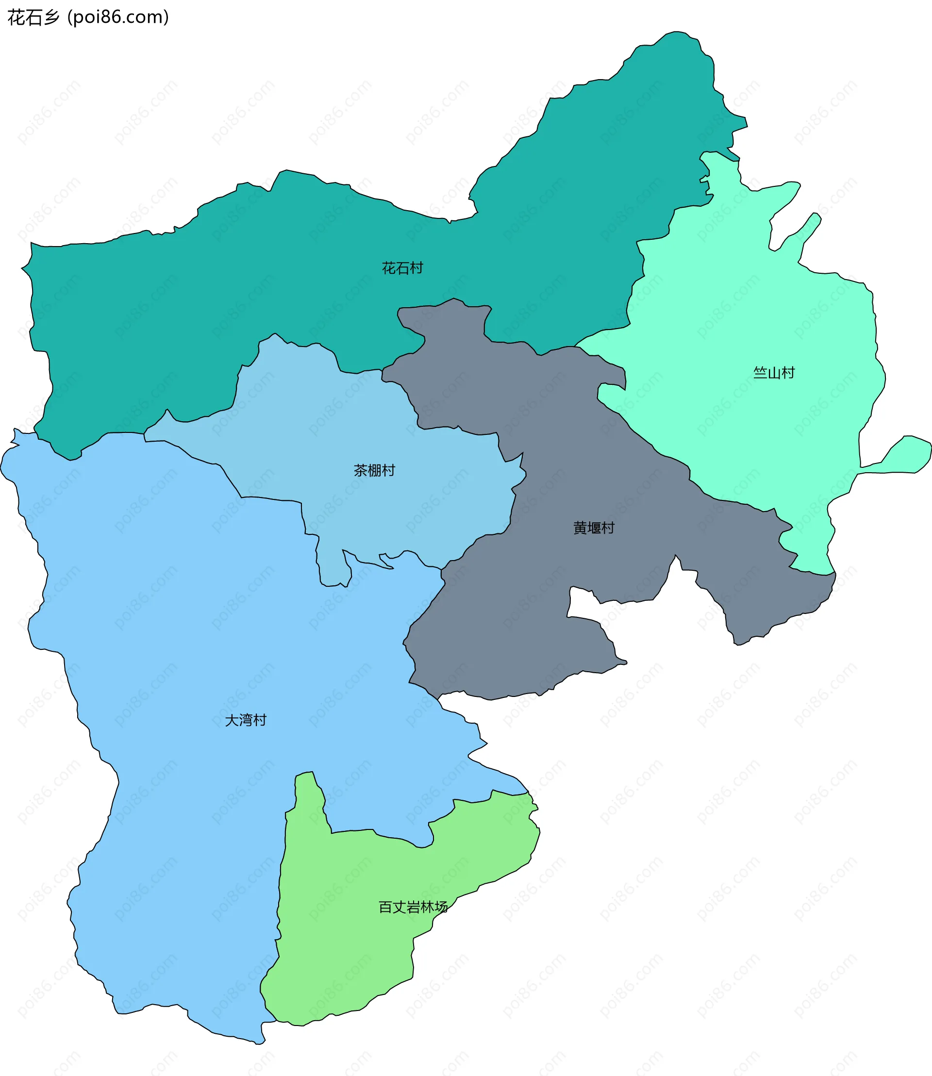 花石乡边界地图(五级行政区划)