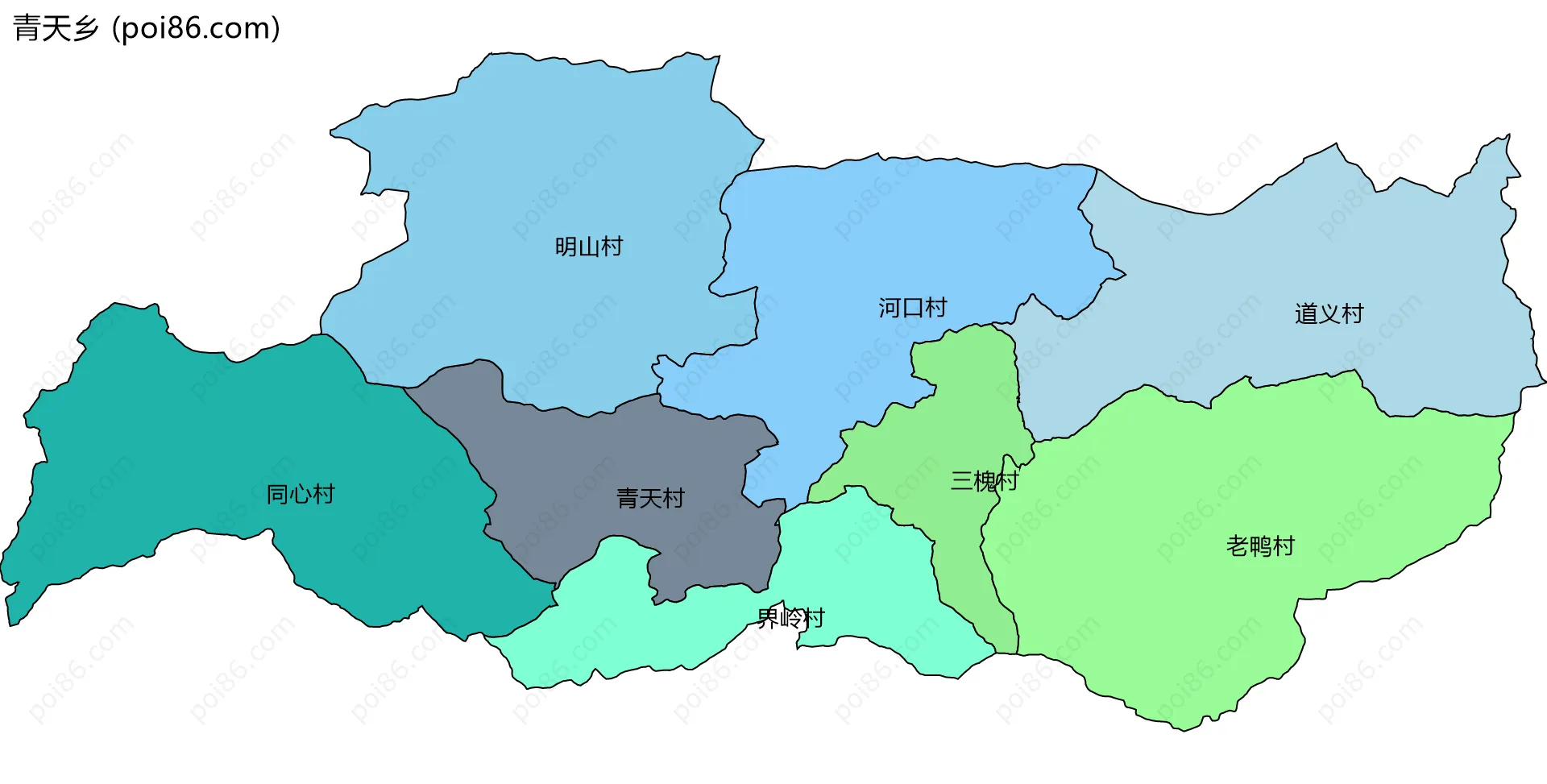 青天乡边界地图(五级行政区划)