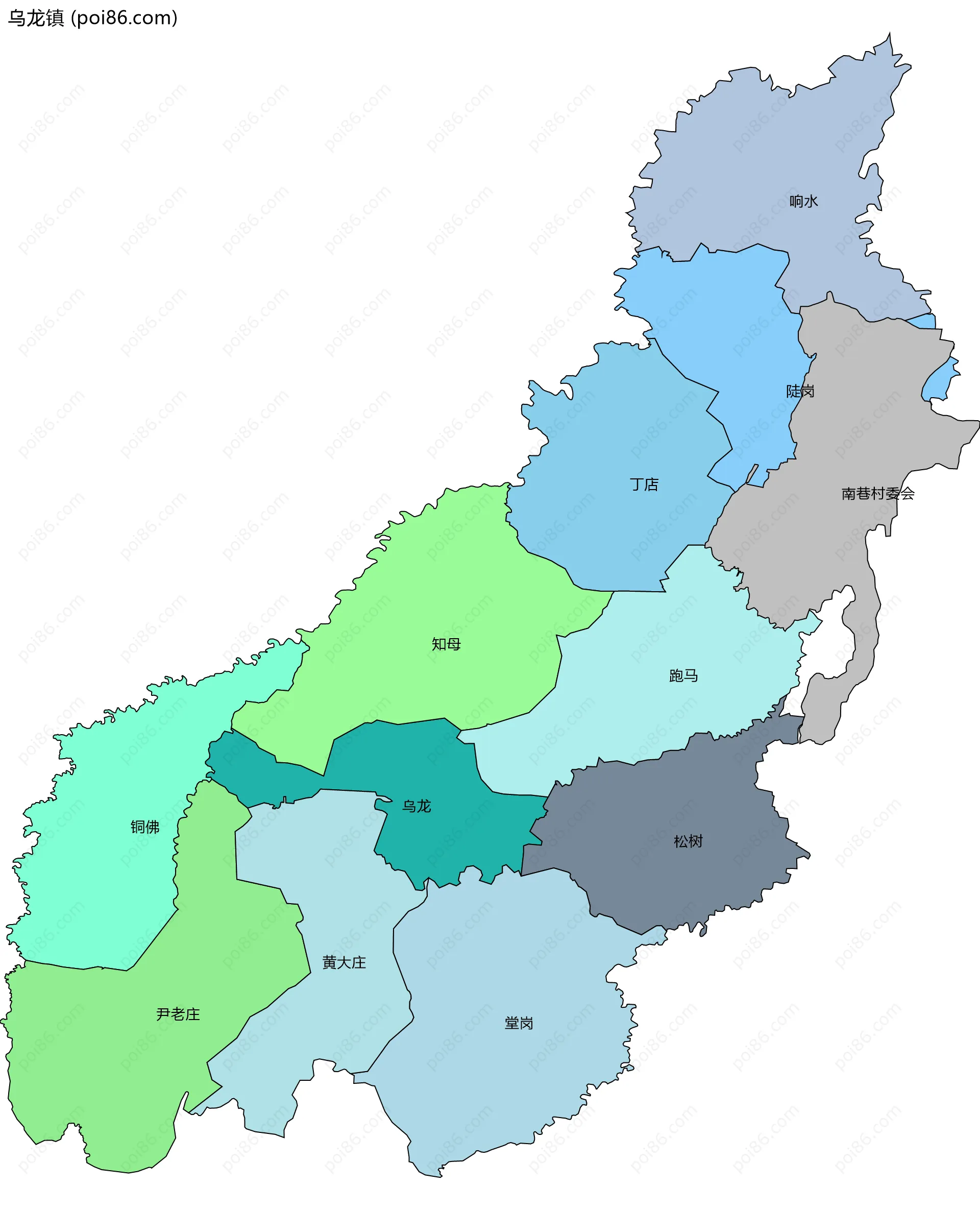 乌龙镇边界地图(五级行政区划)