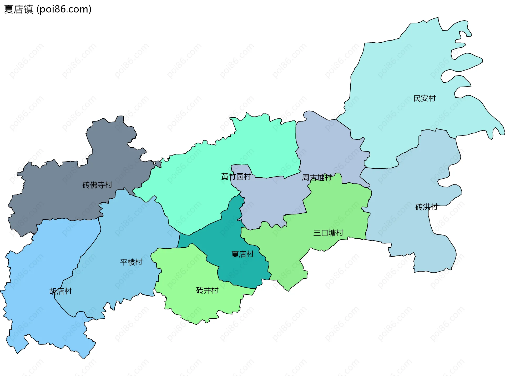 夏店镇边界地图(五级行政区划)