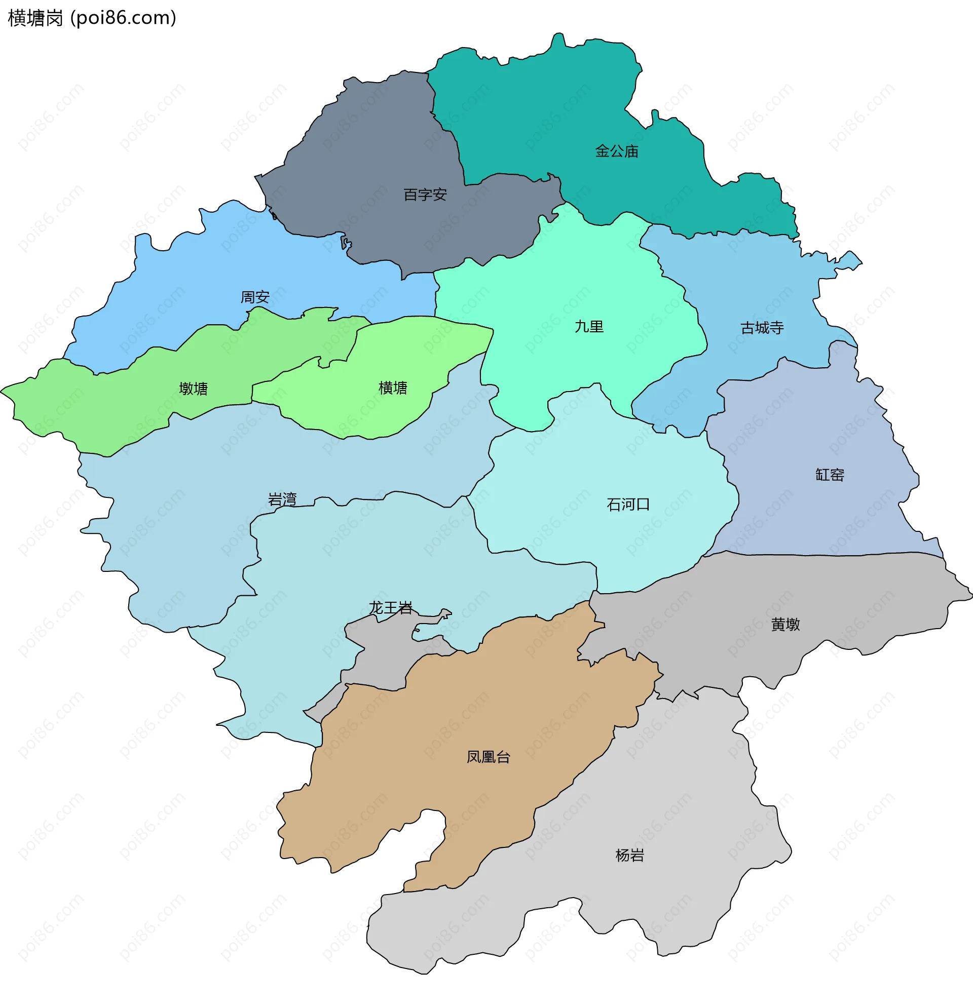 横塘岗边界地图(五级行政区划)