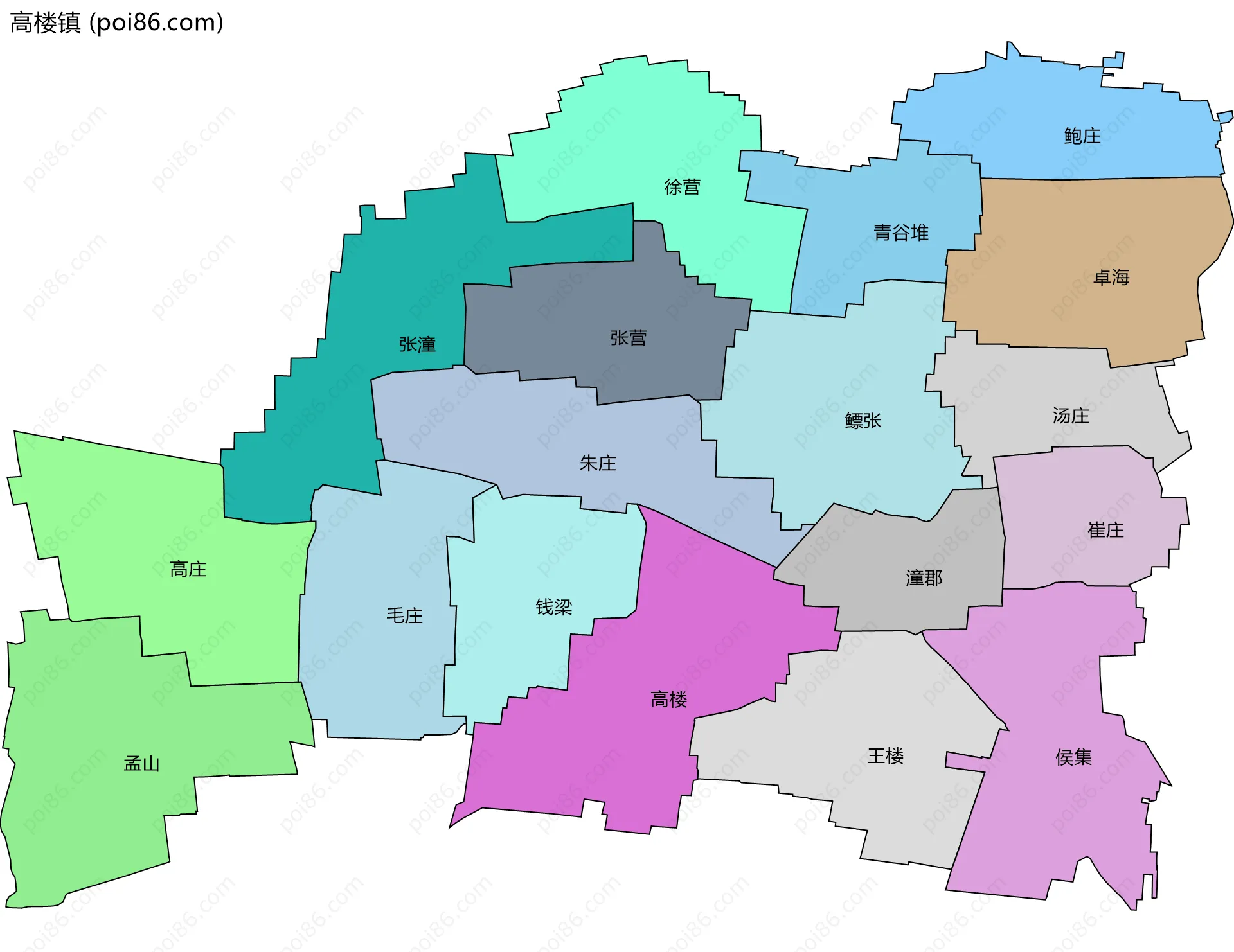高楼镇边界地图(五级行政区划)