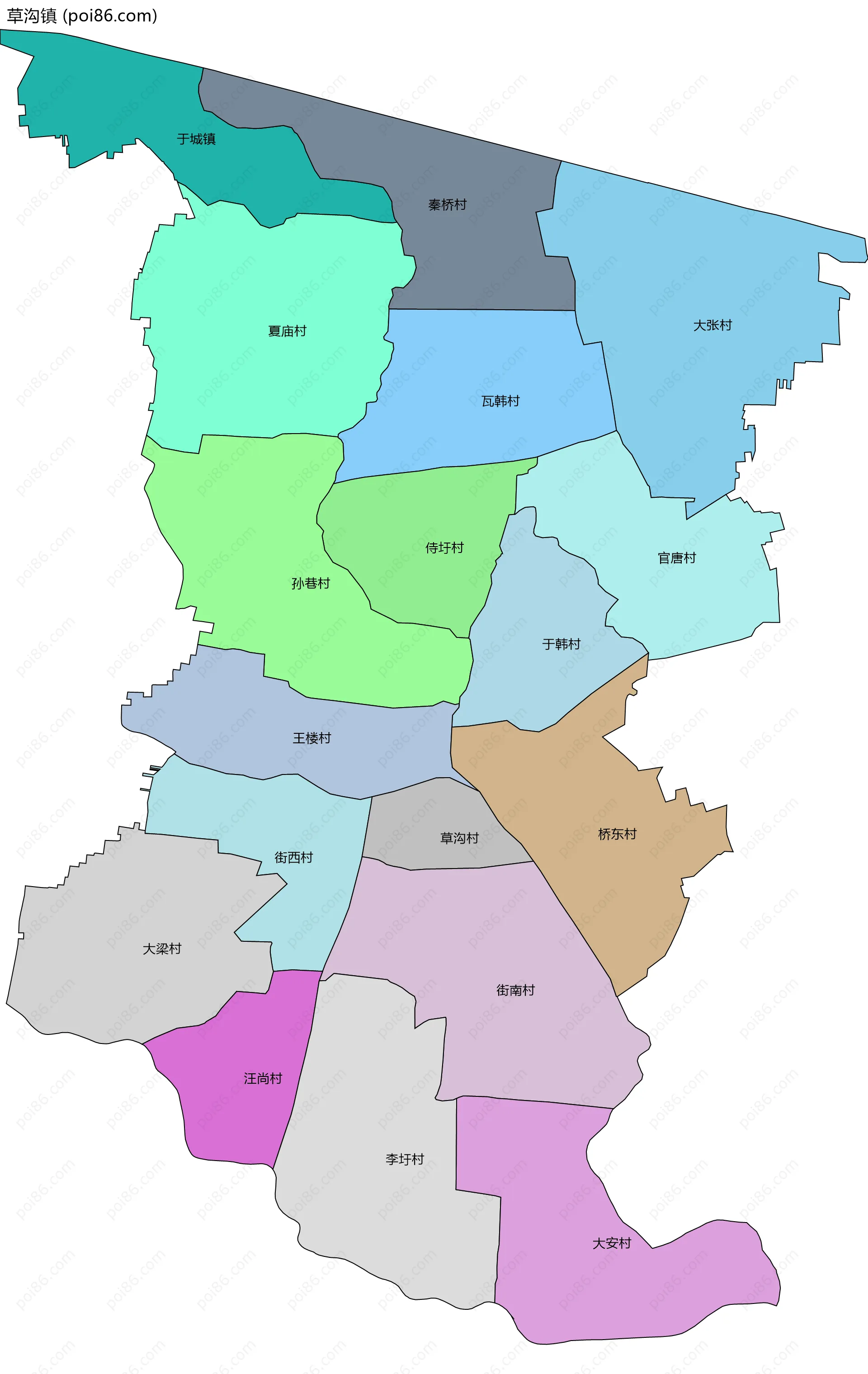 草沟镇边界地图(五级行政区划)