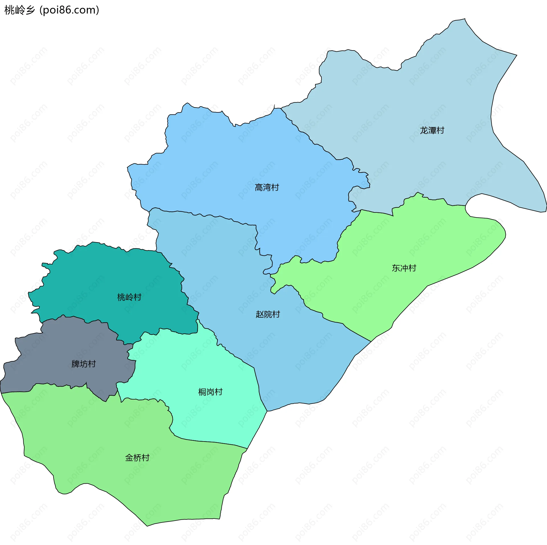 桃岭乡边界地图(五级行政区划)