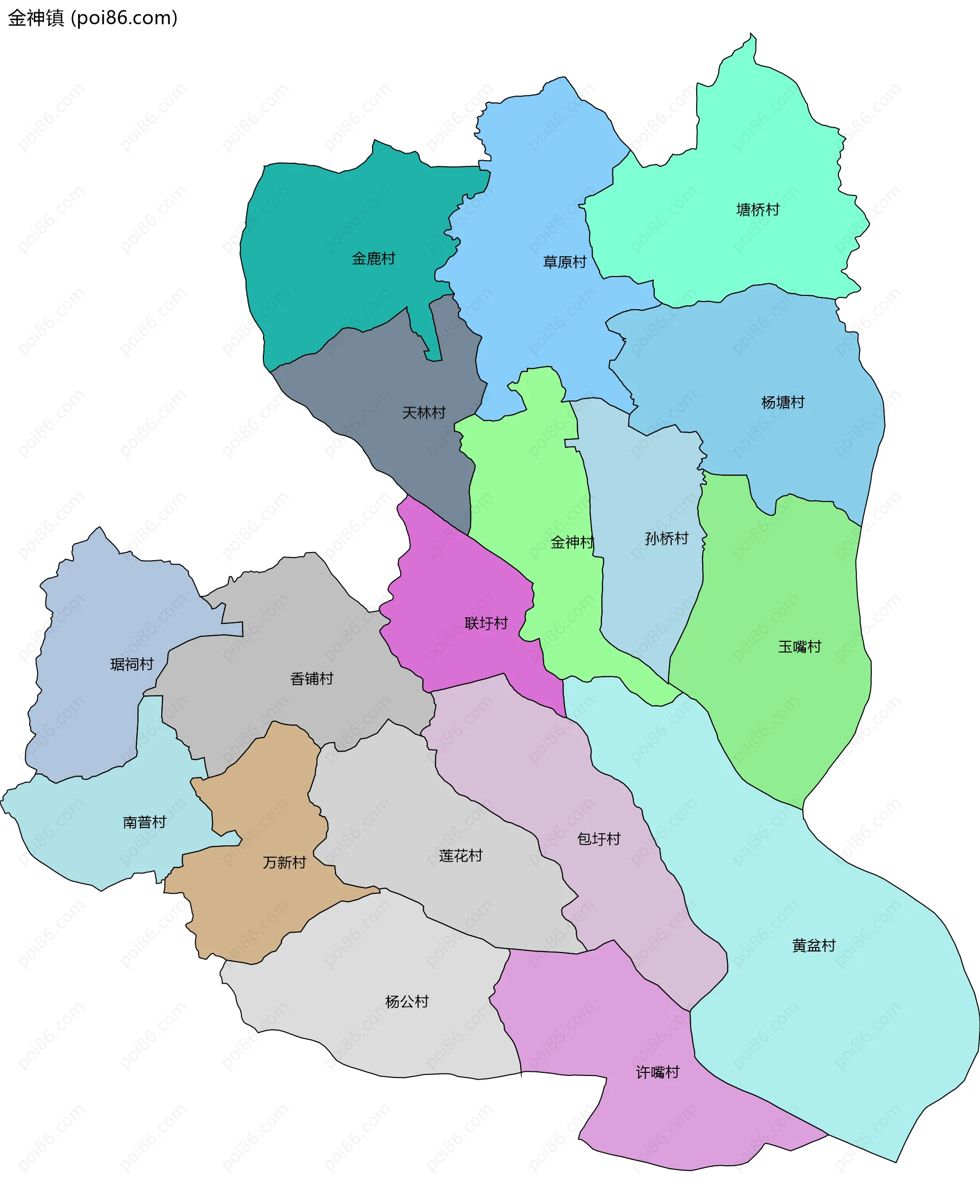 金神镇边界地图(五级行政区划)