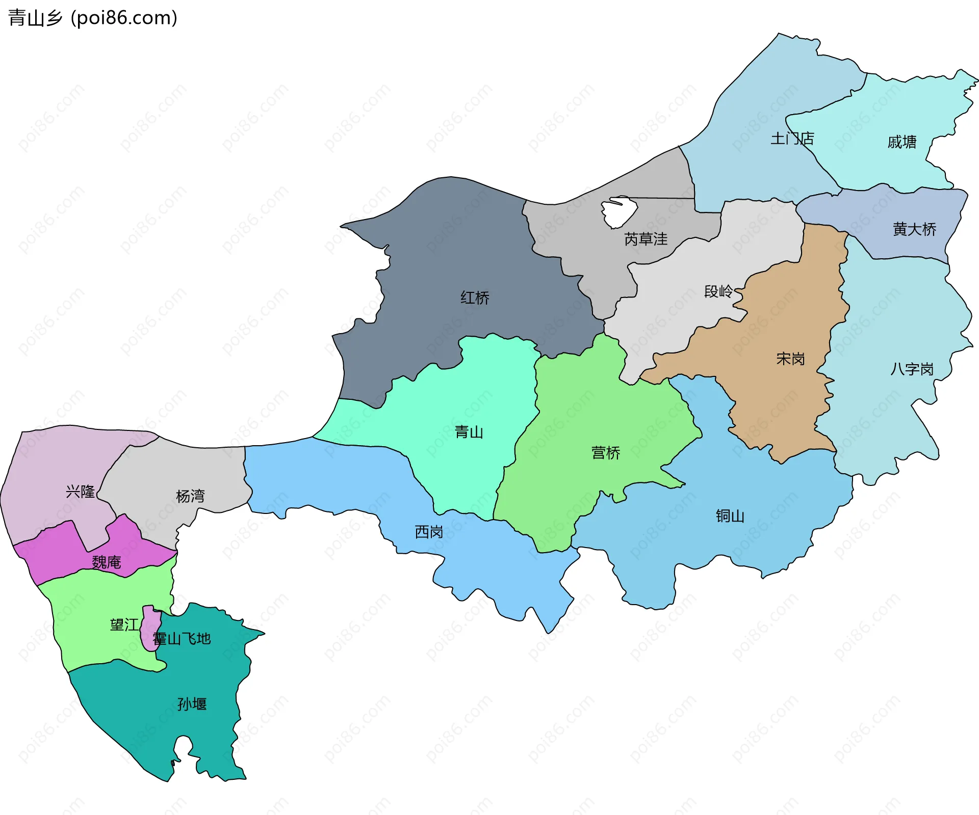 青山乡边界地图(五级行政区划)