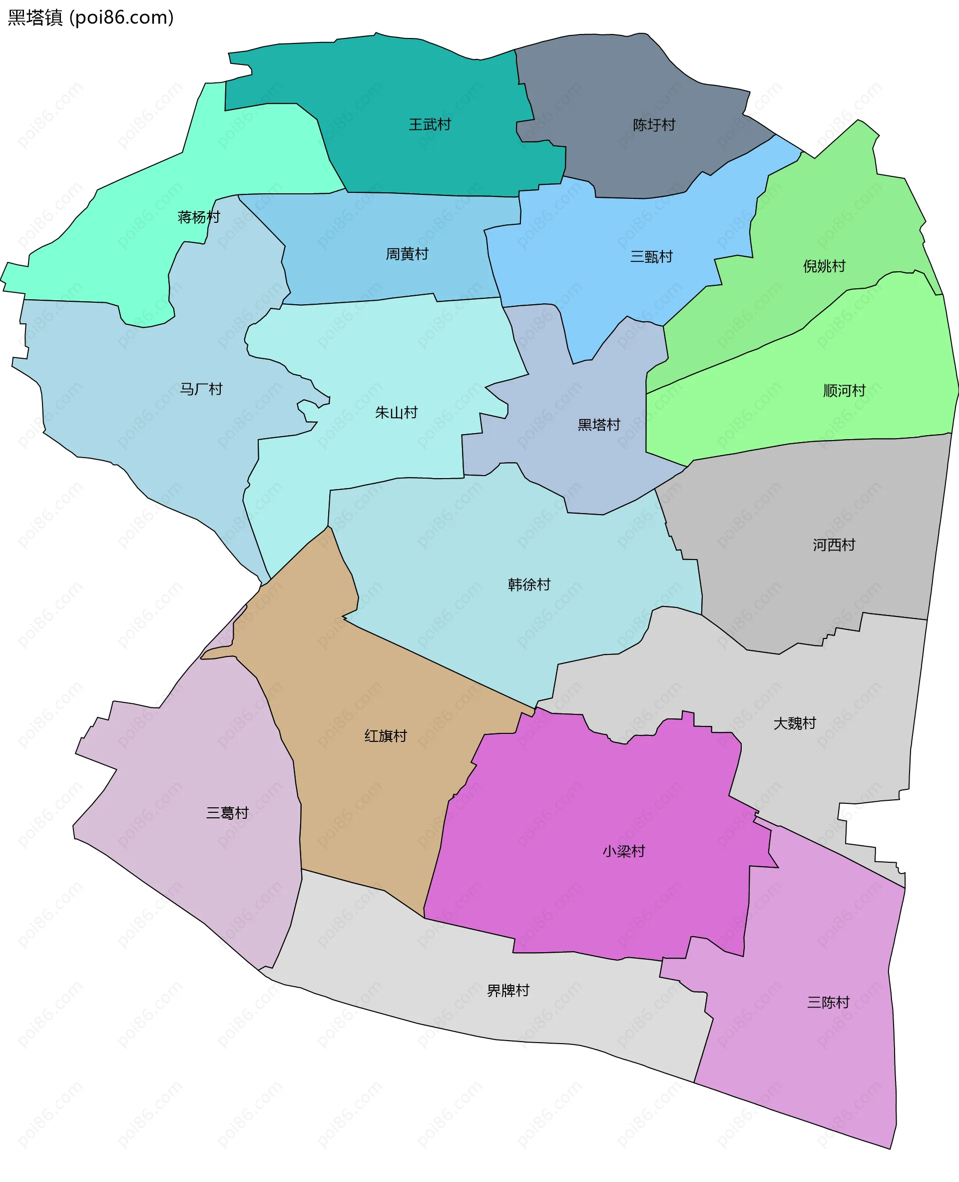 黑塔镇边界地图(五级行政区划)