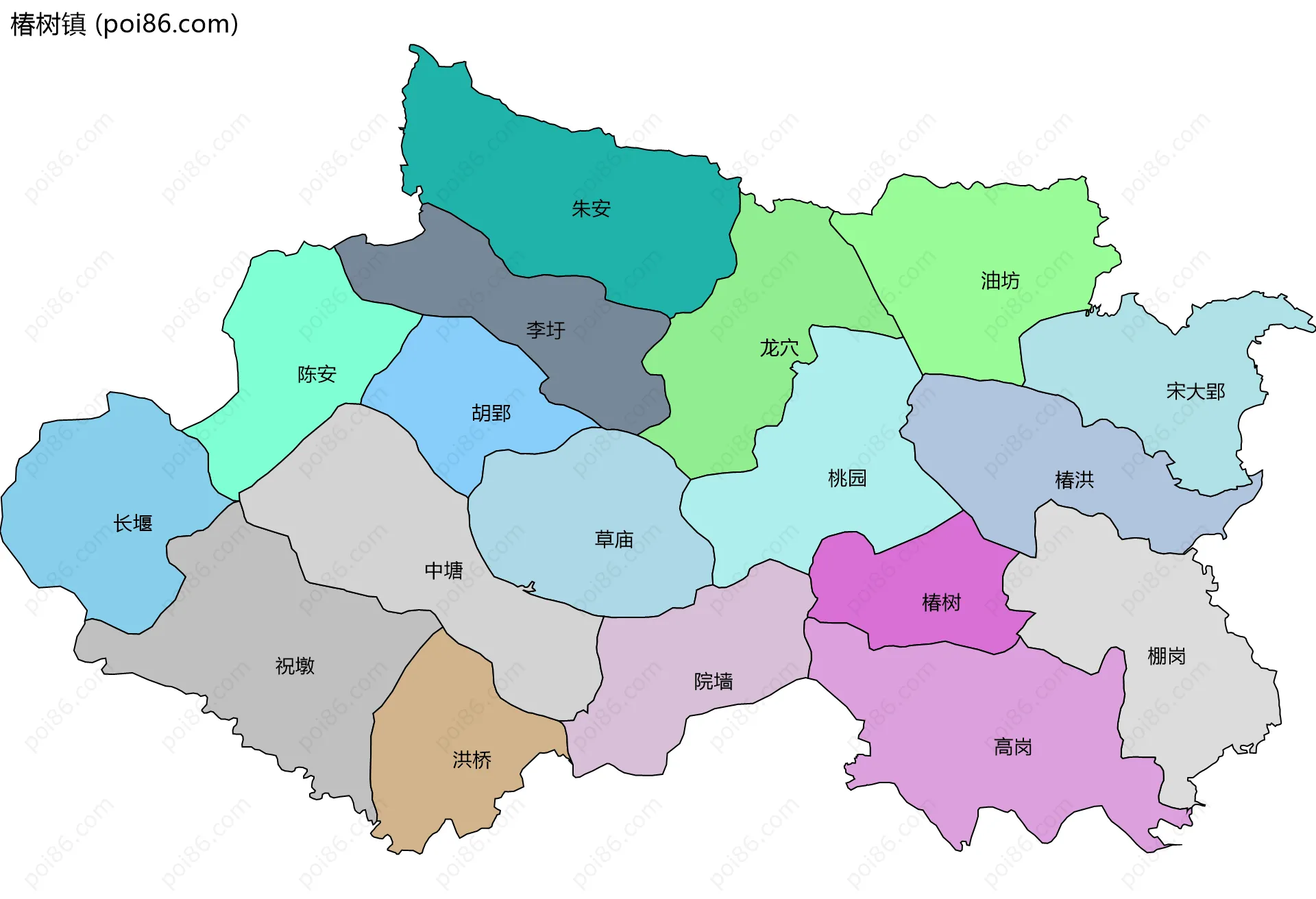 椿树镇边界地图(五级行政区划)