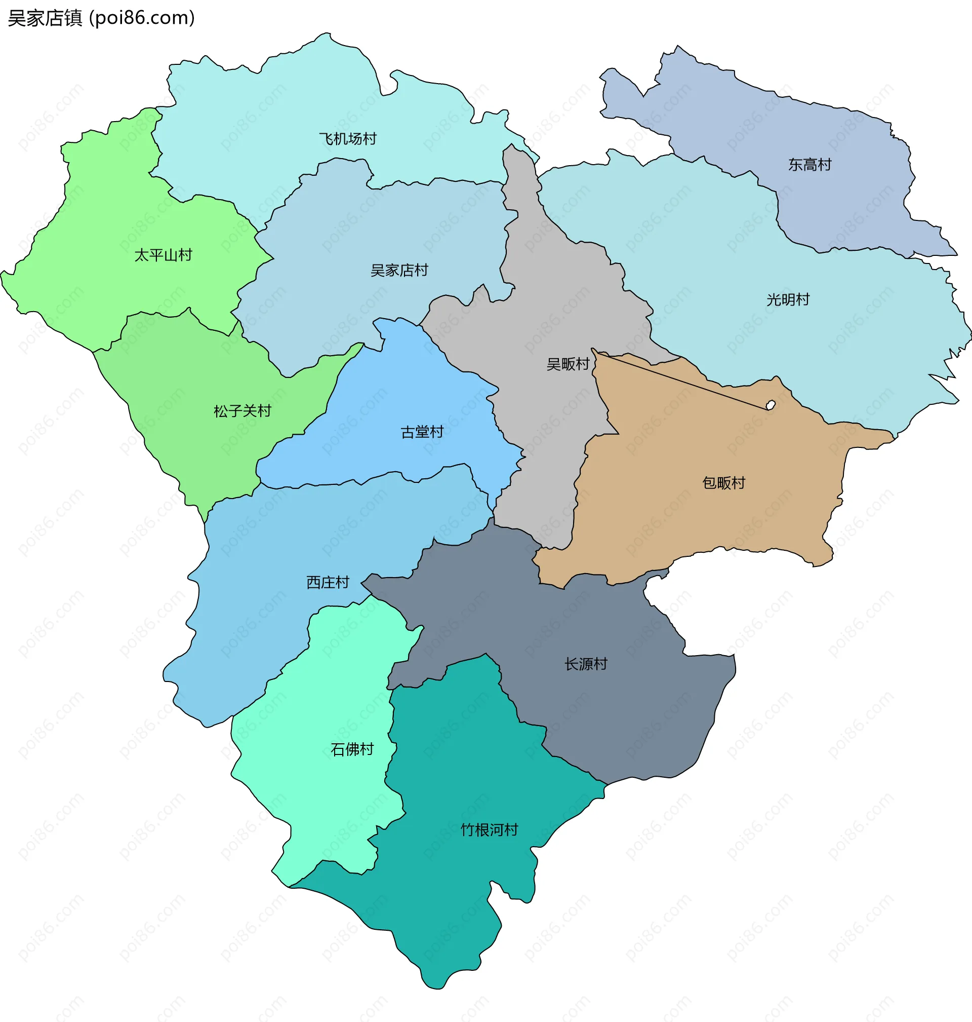 吴家店镇边界地图(五级行政区划)