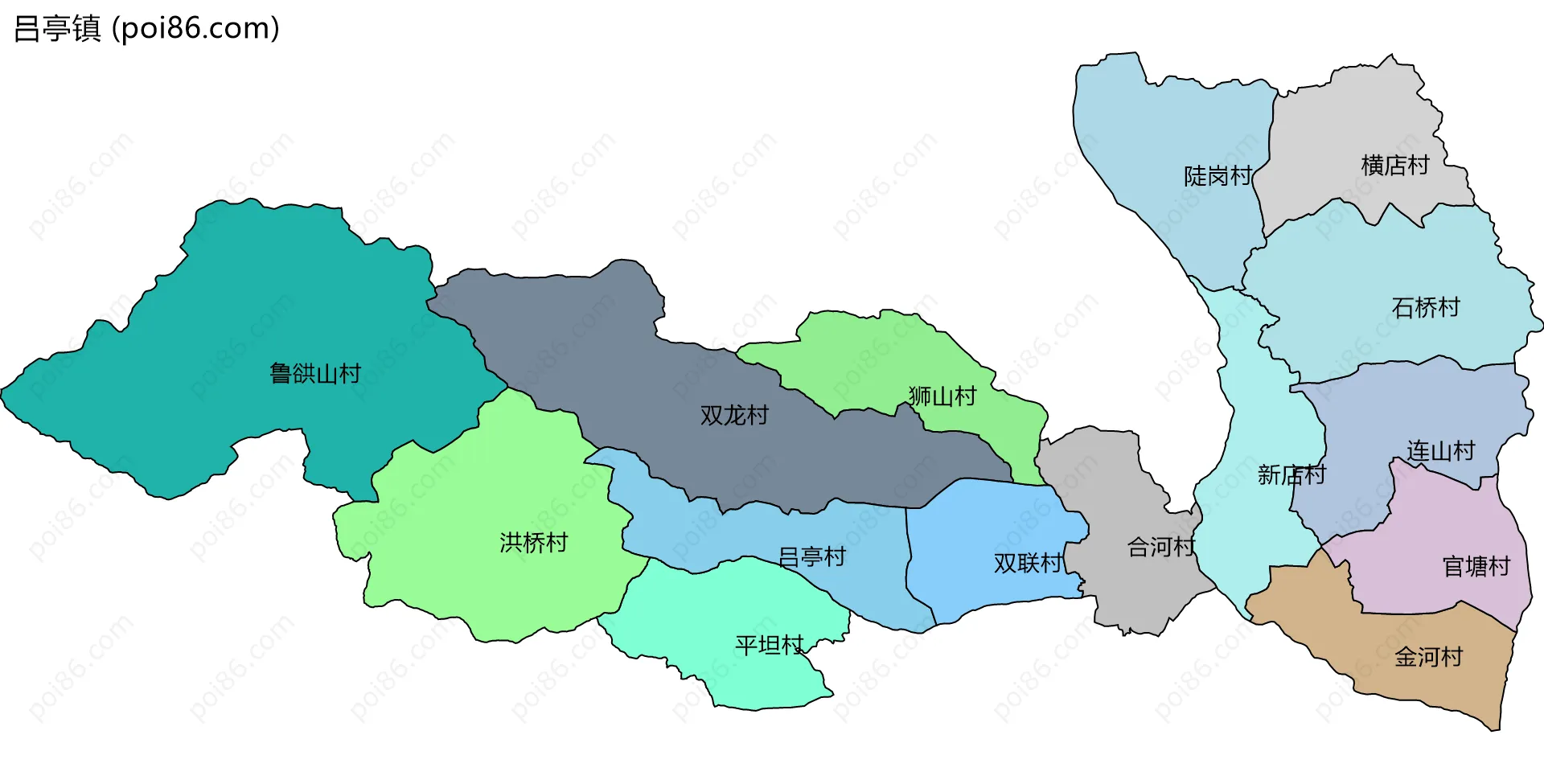 吕亭镇边界地图(五级行政区划)