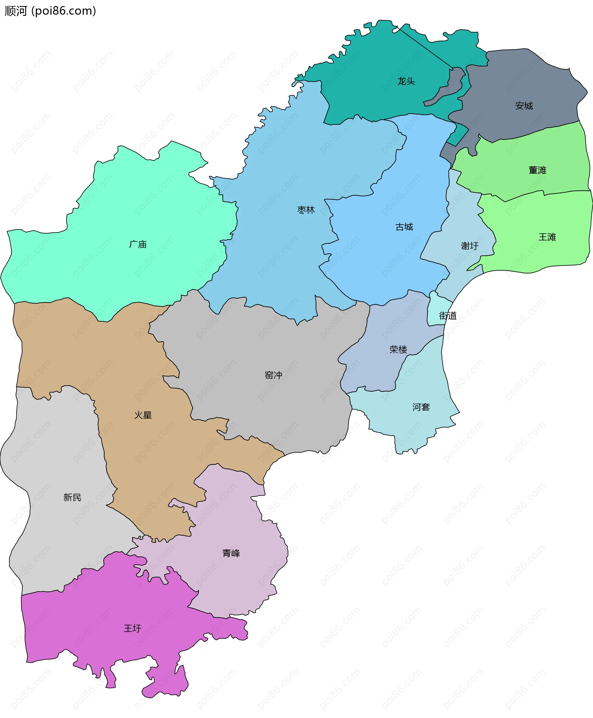 顺河边界地图(五级行政区划)