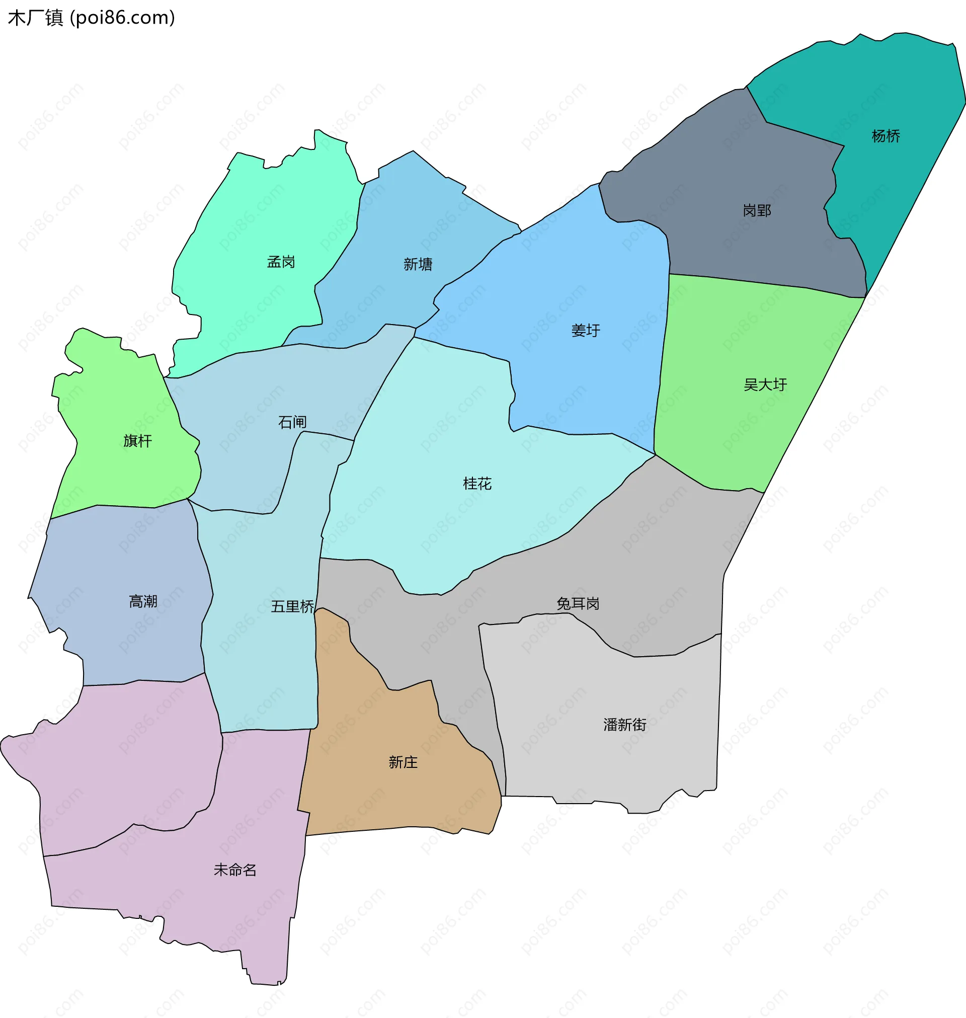木厂镇边界地图(五级行政区划)