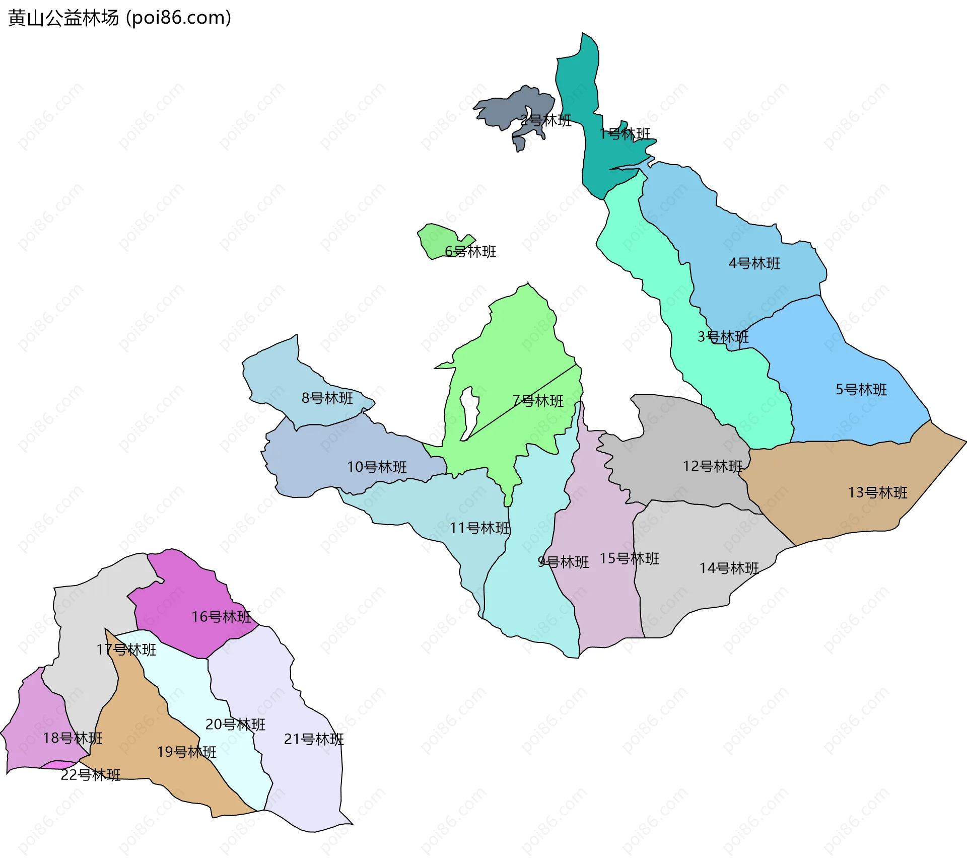 黄山公益林场边界地图(五级行政区划)