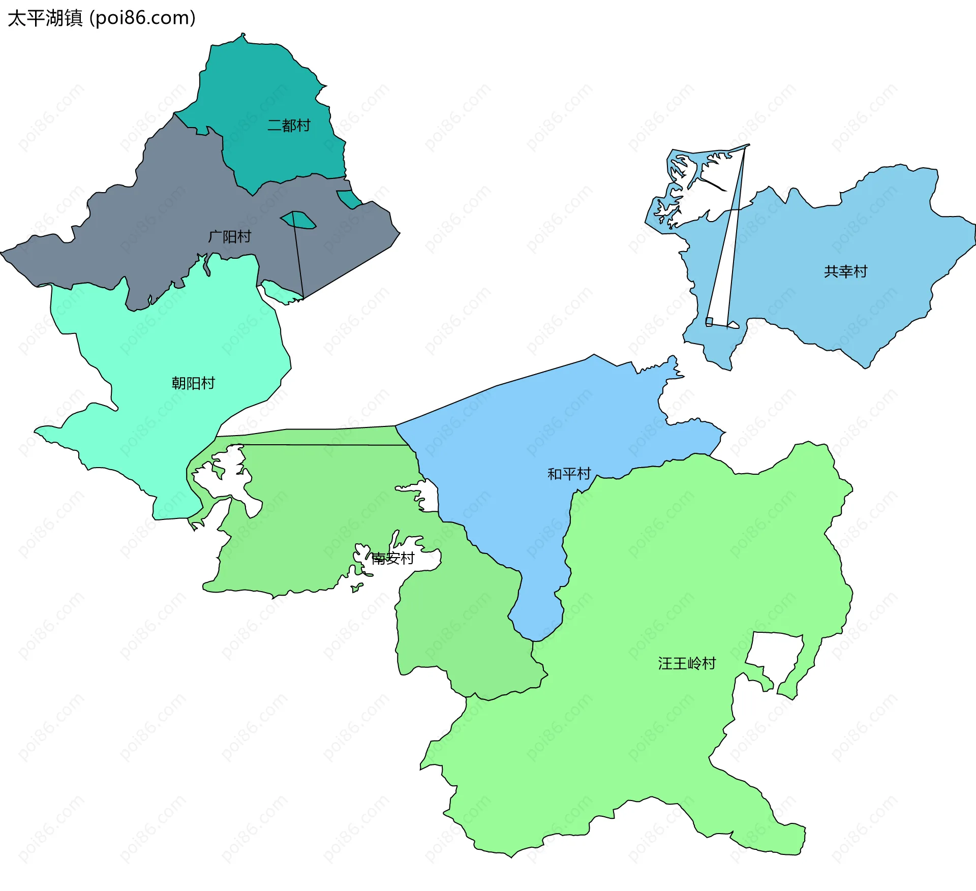 太平湖镇边界地图(五级行政区划)