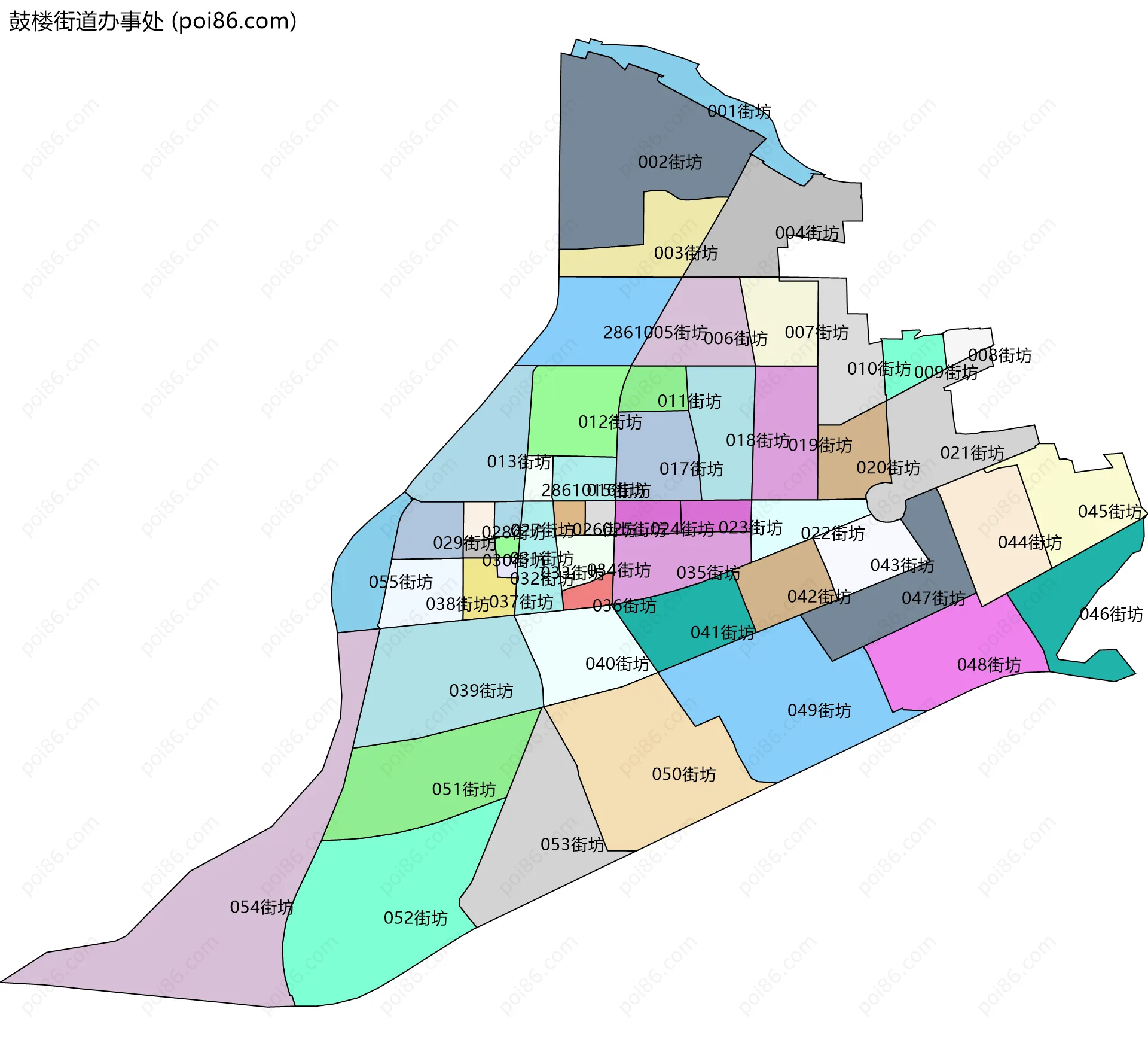 鼓楼街道办事处边界地图(五级行政区划)