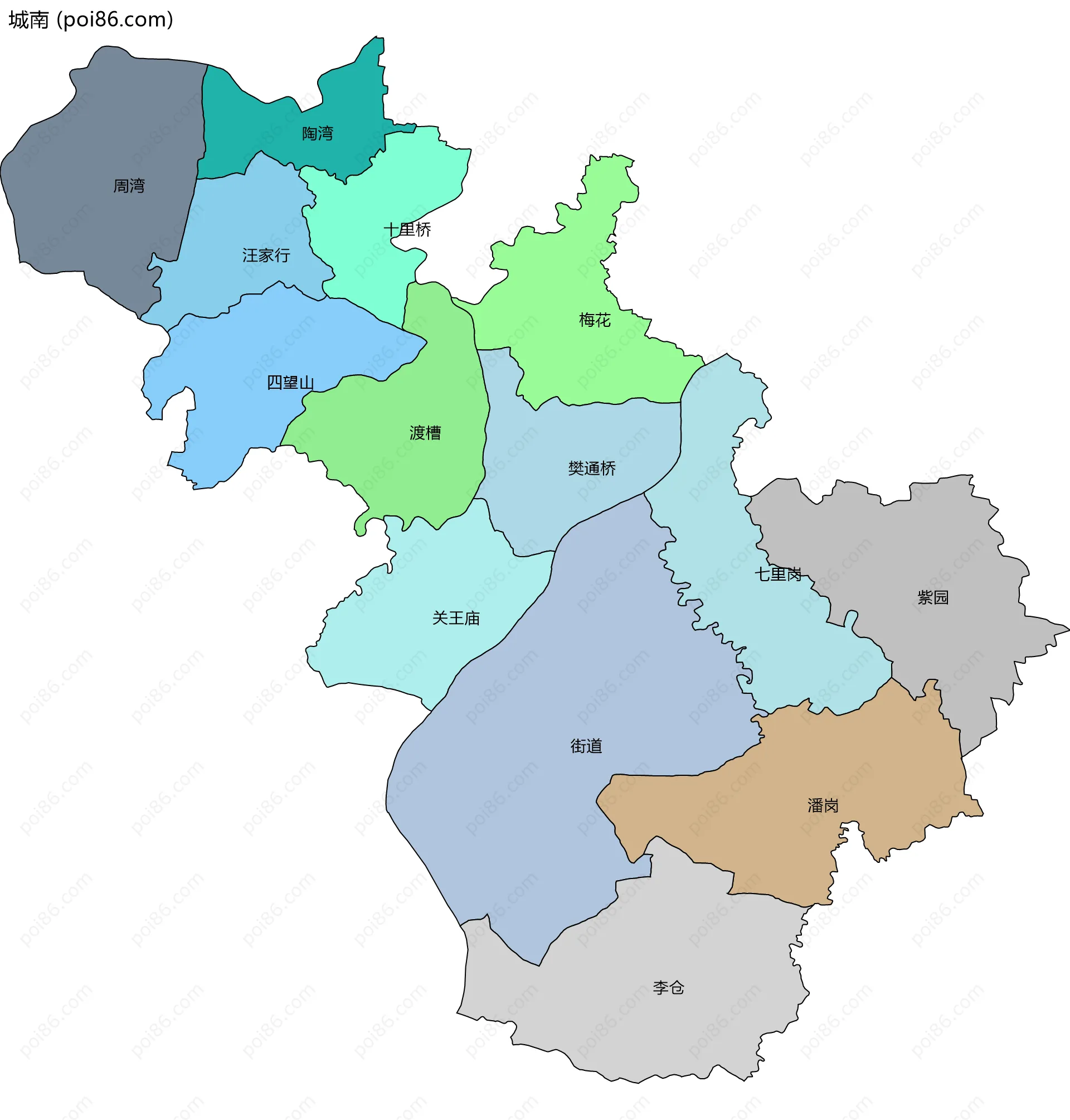 城南边界地图(五级行政区划)