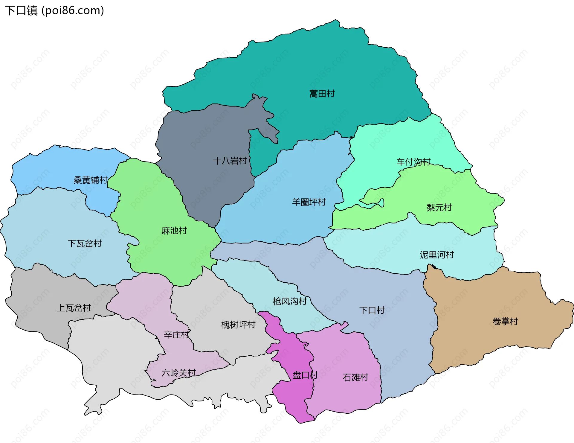 下口镇边界地图(五级行政区划)