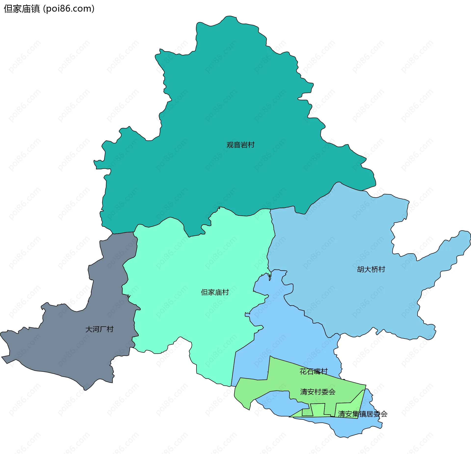 但家庙镇边界地图(五级行政区划)