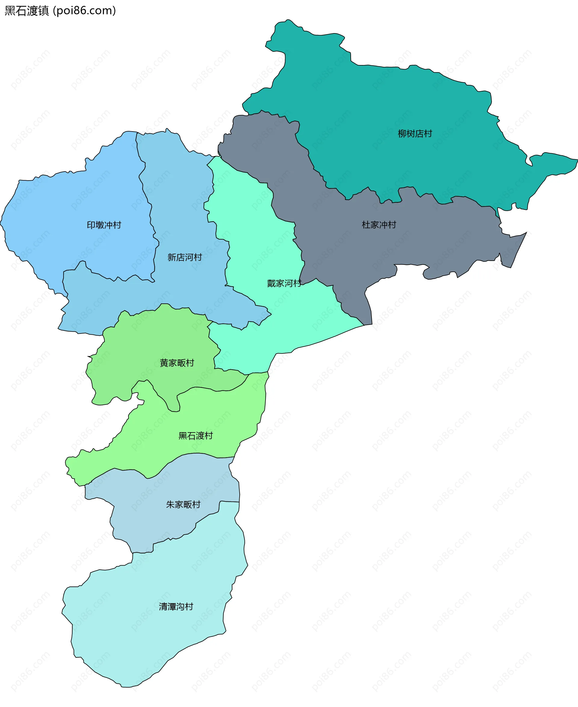 黑石渡镇边界地图(五级行政区划)