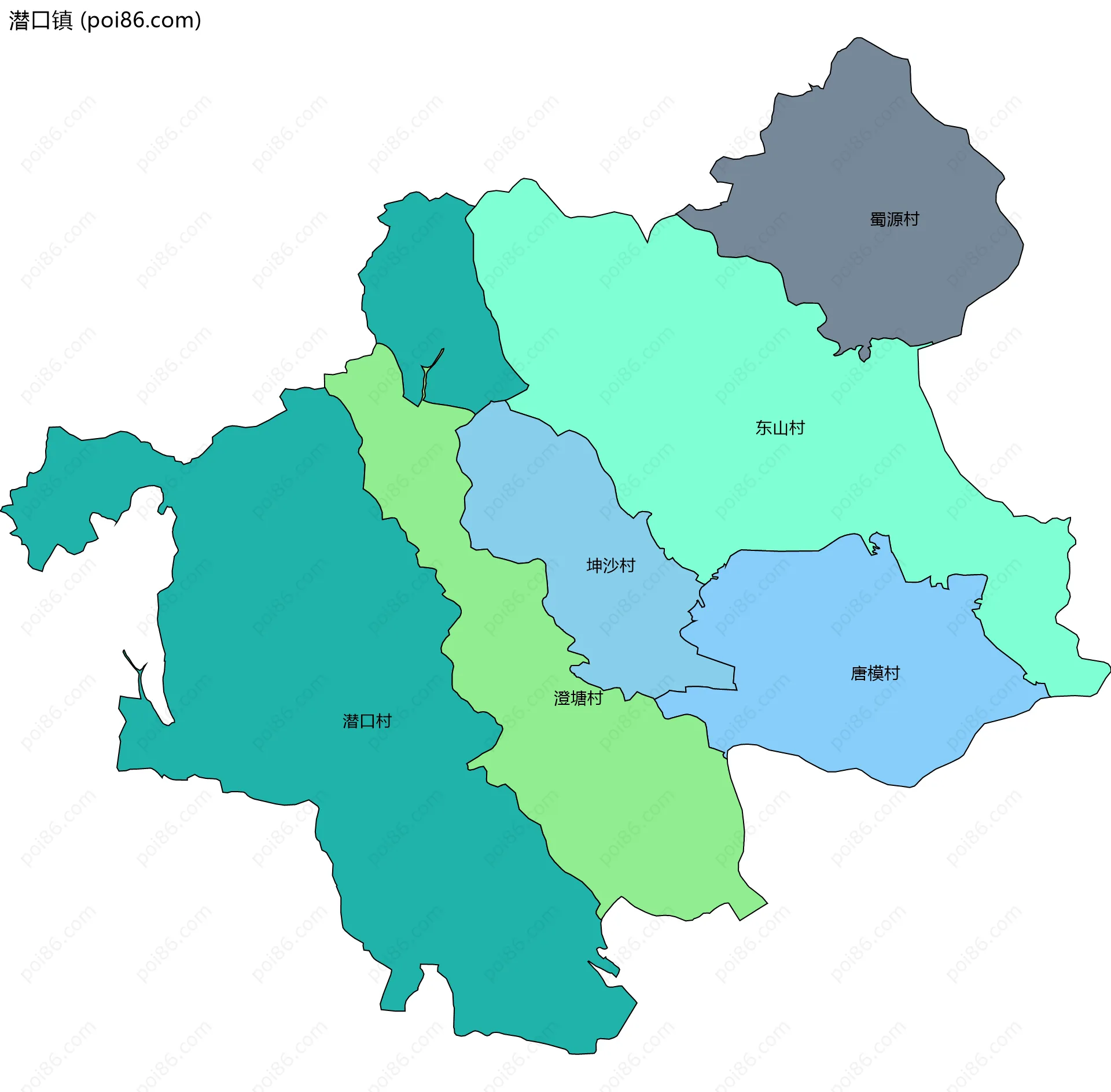 潜口镇边界地图(五级行政区划)